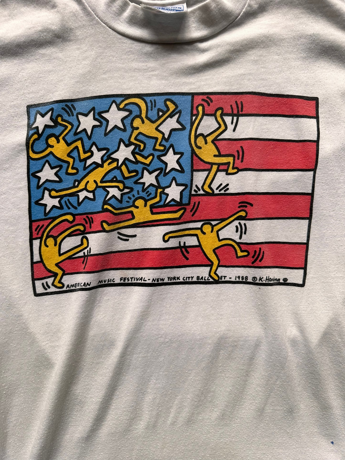 graphic on Vintage Keith Haring American Music Festival Tee SZ L |  Vintage Art Tee Seattle | Barn Owl Vintage