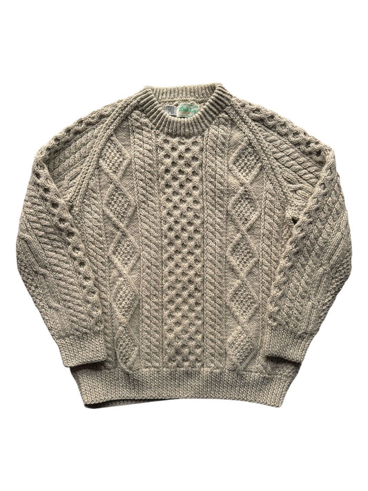 Front of Vintage Sliab Liag Oatmeal Irish Cable Knit Fishermans Sweater SZ XL