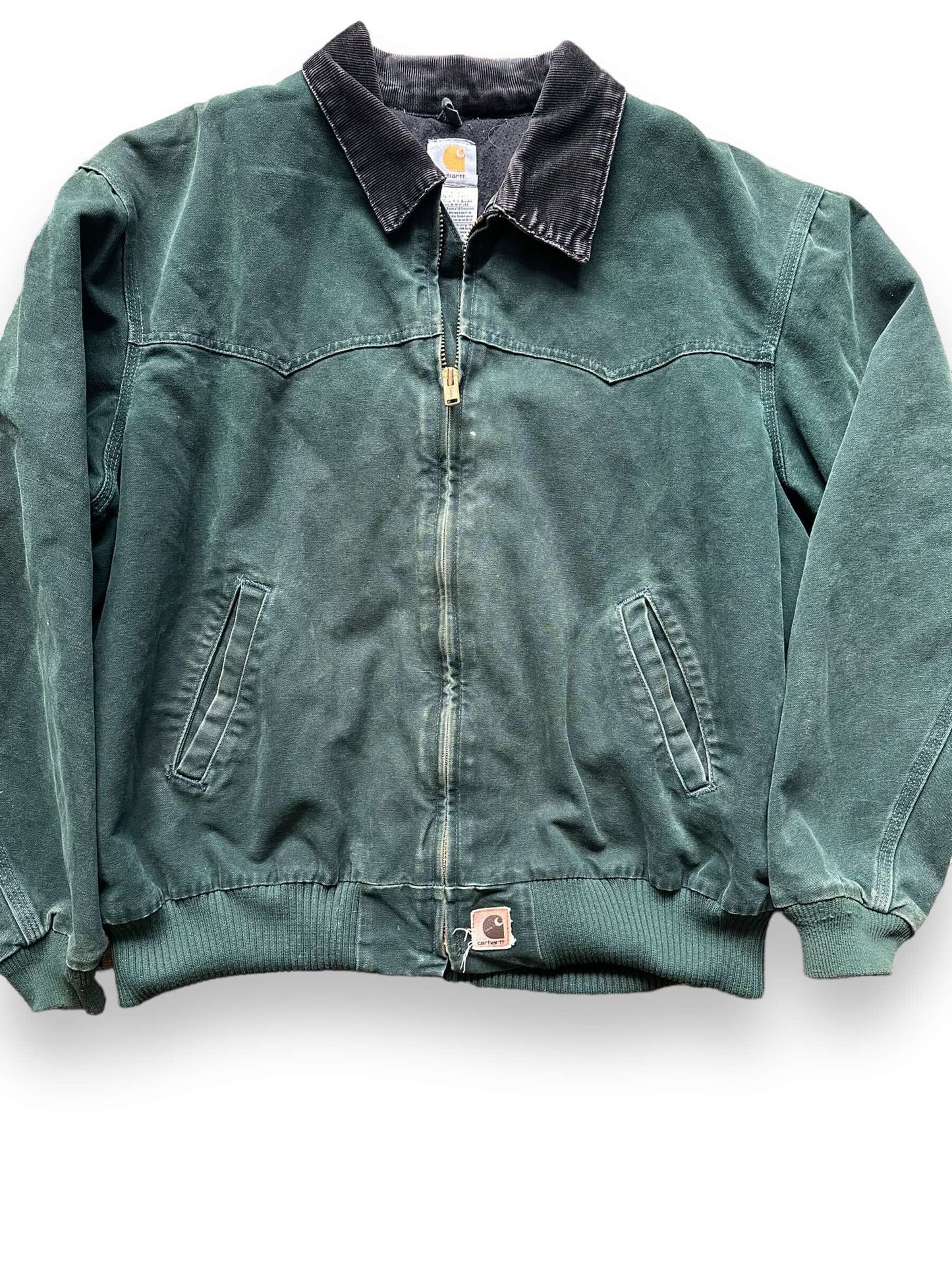 front close up of Vintage Spruce Green Carhartt Santa Fe Jacket SZ XXL