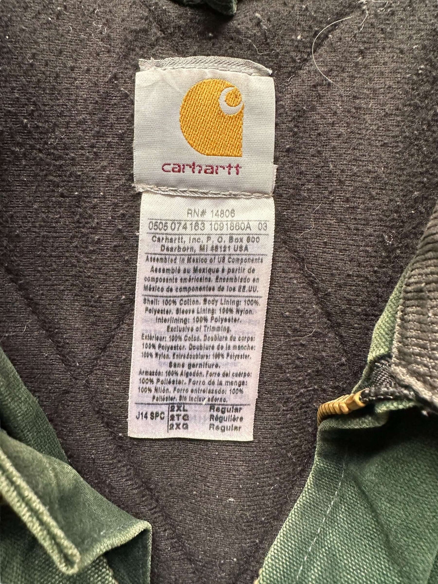 tag on Vintage Spruce Green Carhartt Santa Fe Jacket SZ XXL