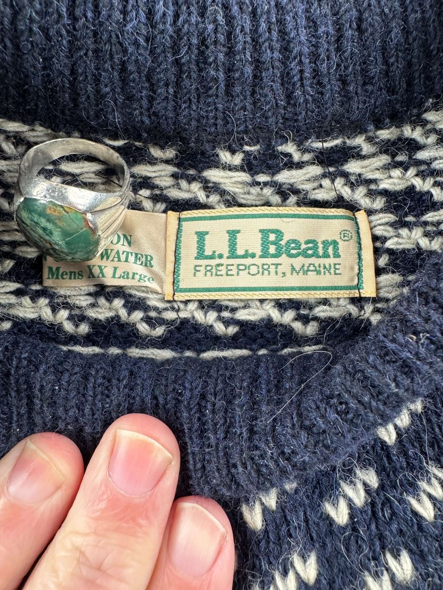 Tag View on Vintage L.L. Bean Norwegian Birdseye Sweater SZ XXL