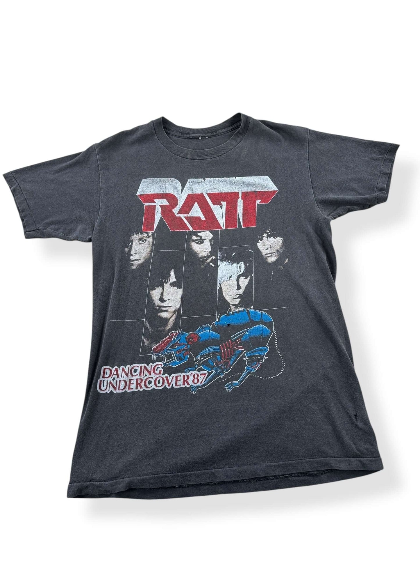 Front View of Vintage Ratt & Poison 2-Sided 1987 Tour Tee SZ M