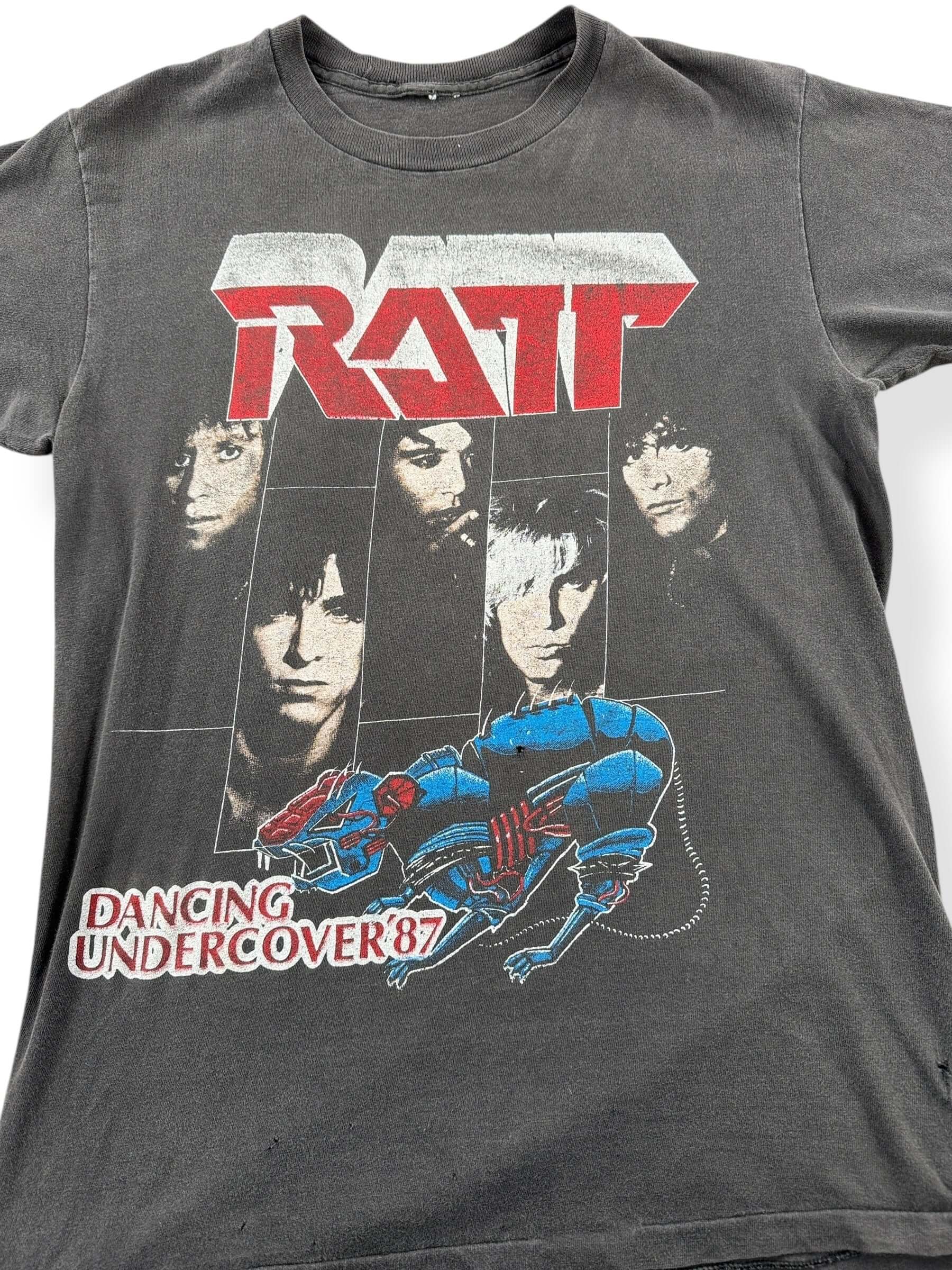 Front Detail on Vintage Ratt & Poison 2-Sided 1987 Tour Tee SZ M