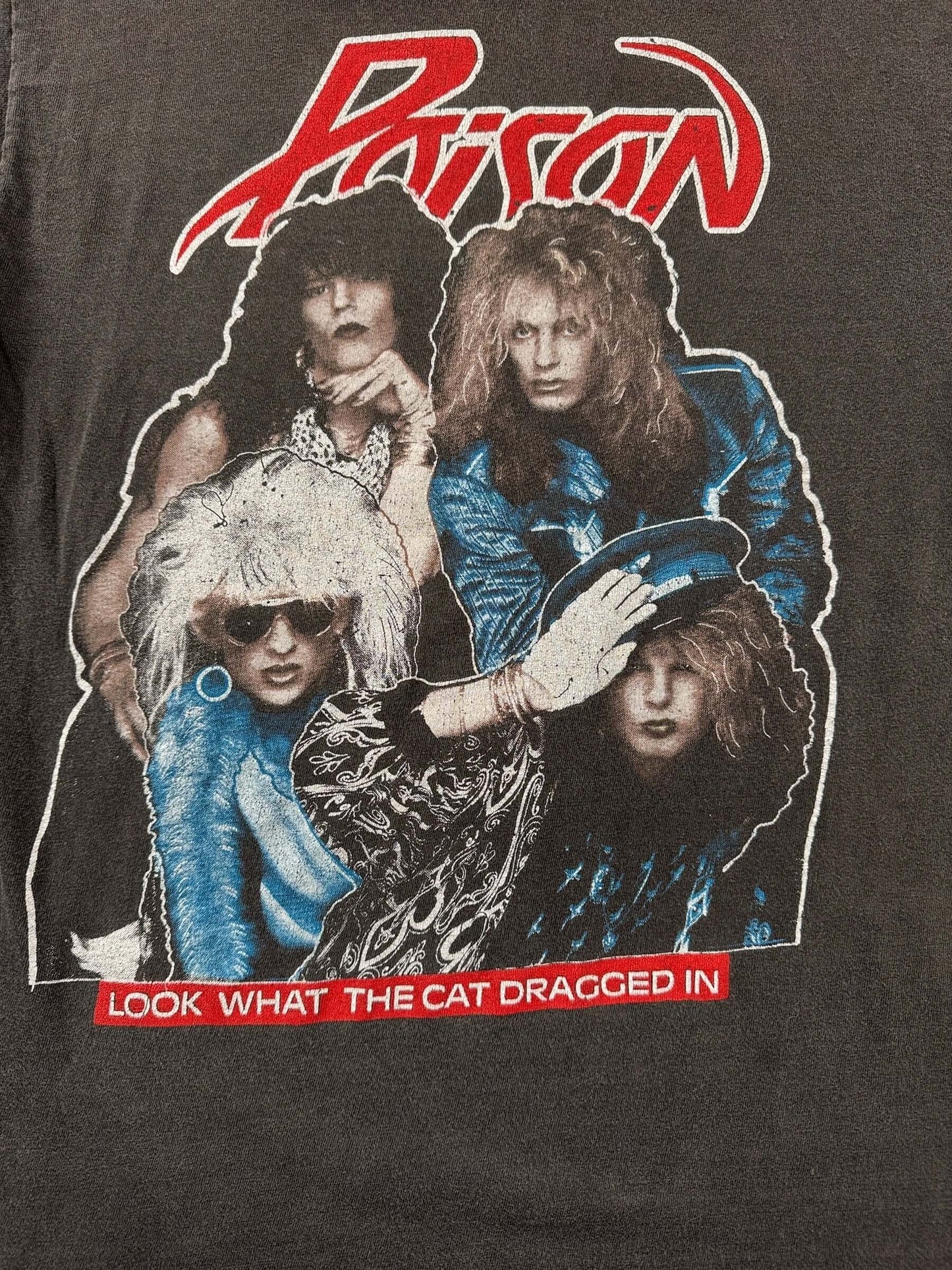Rear Detail Close Up on Vintage Ratt & Poison 2-Sided 1987 Tour Tee SZ M