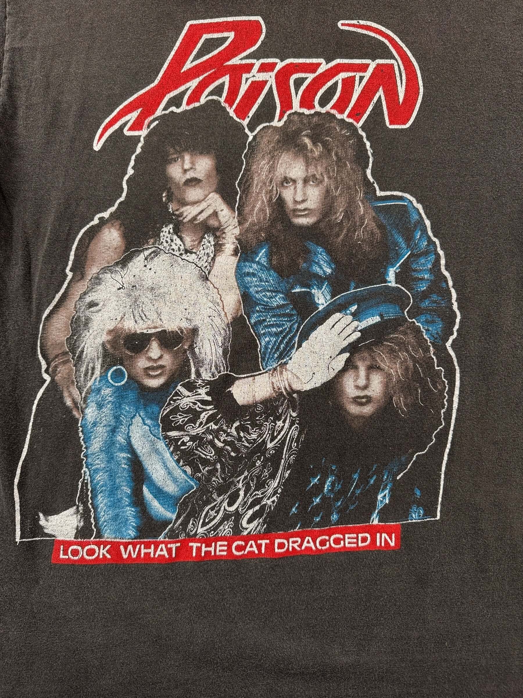 Rear Detail Close Up on Vintage Ratt & Poison 2-Sided 1987 Tour Tee SZ M
