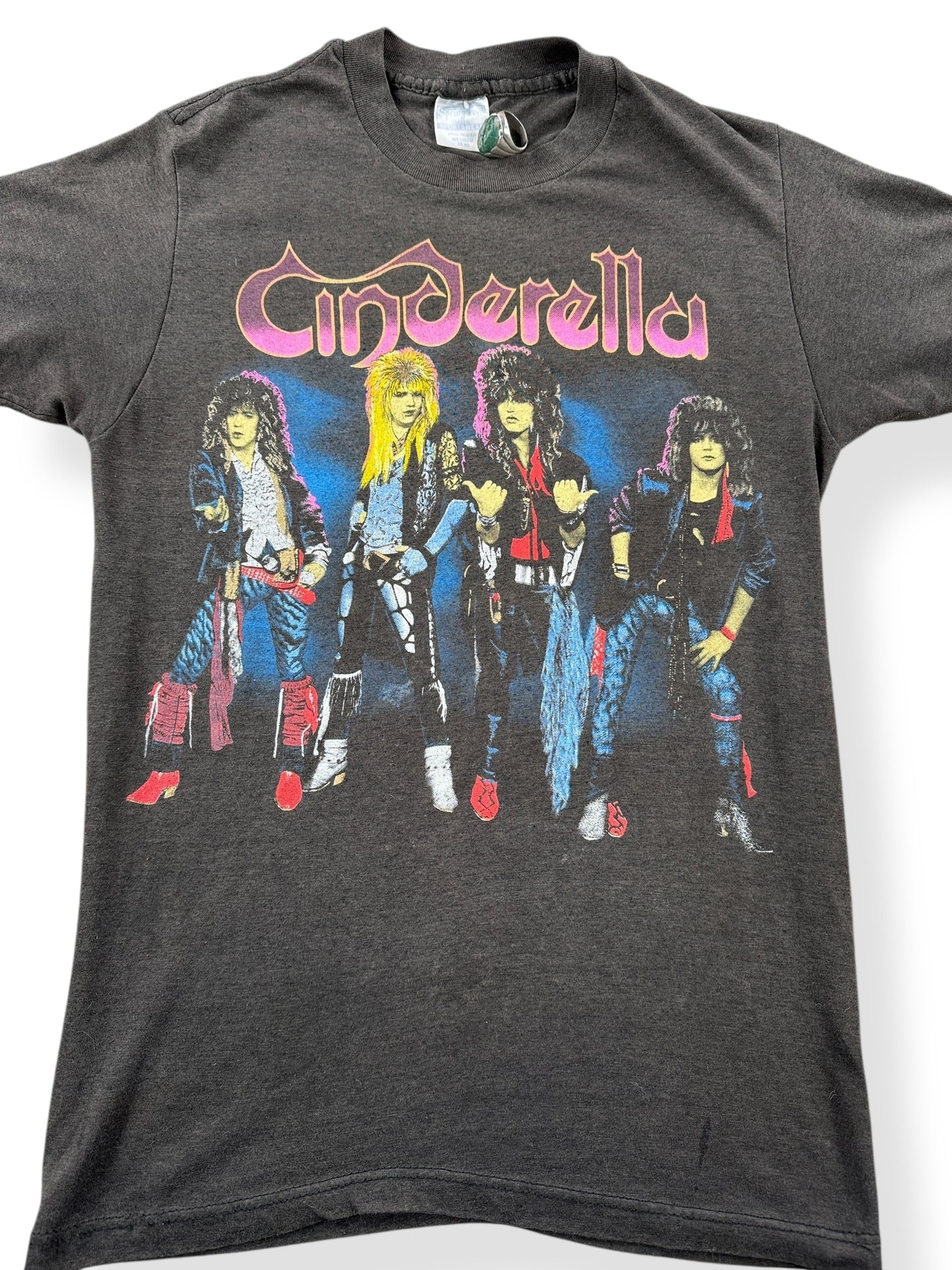 Front Detail of Vintage Cinderella Night Songs 1986 World Tour Tee SZ M 