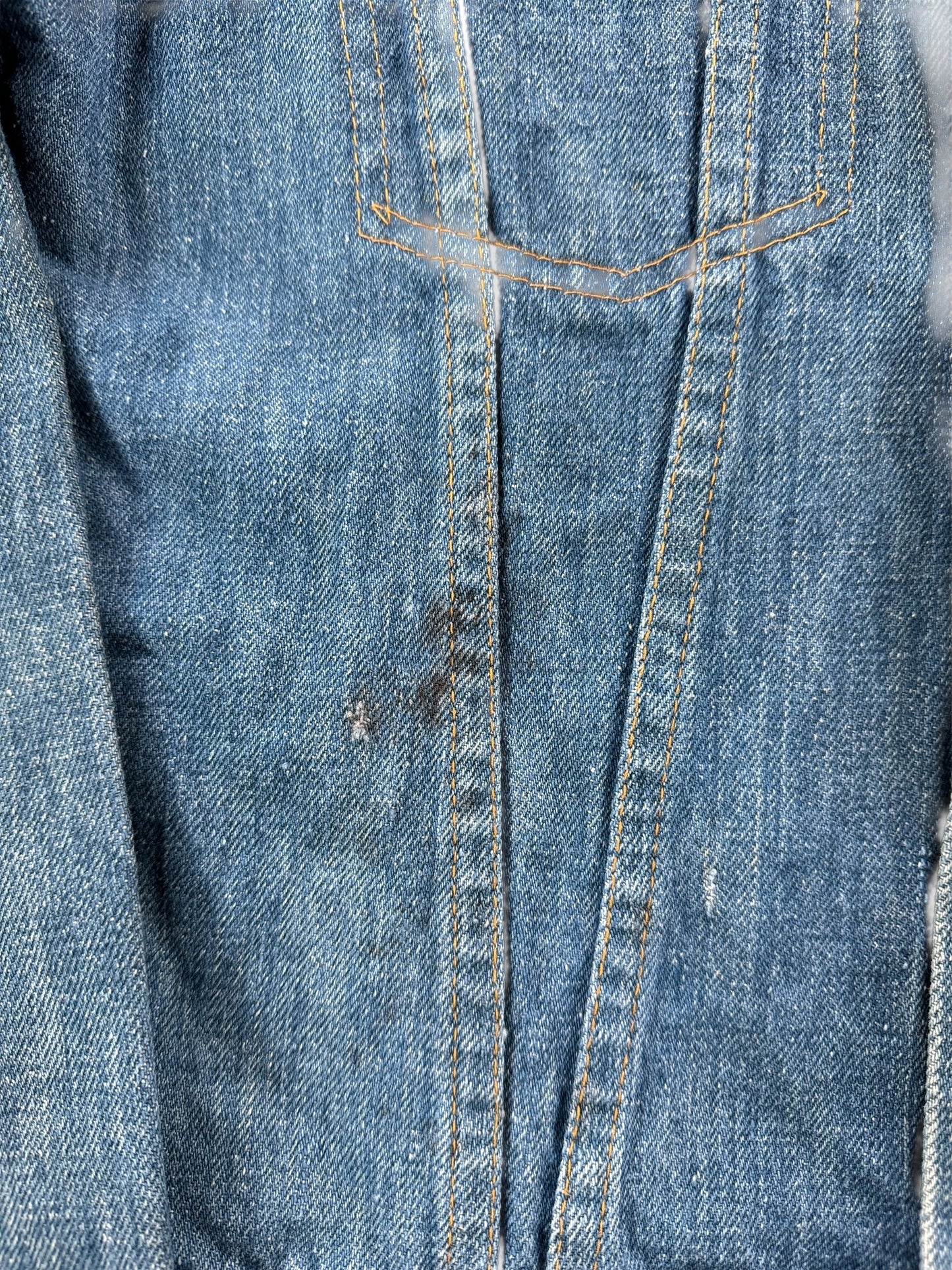Stain on Vintage Homemade Denim Trucker Jacket SZ S