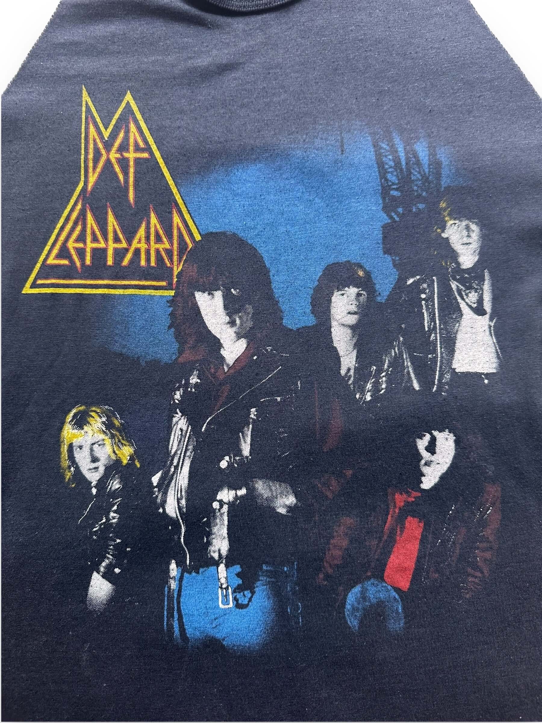 front graphic close up of Vintage Def Leppard "Rock Brigade" Raglan Band Tee Shirt SZ L