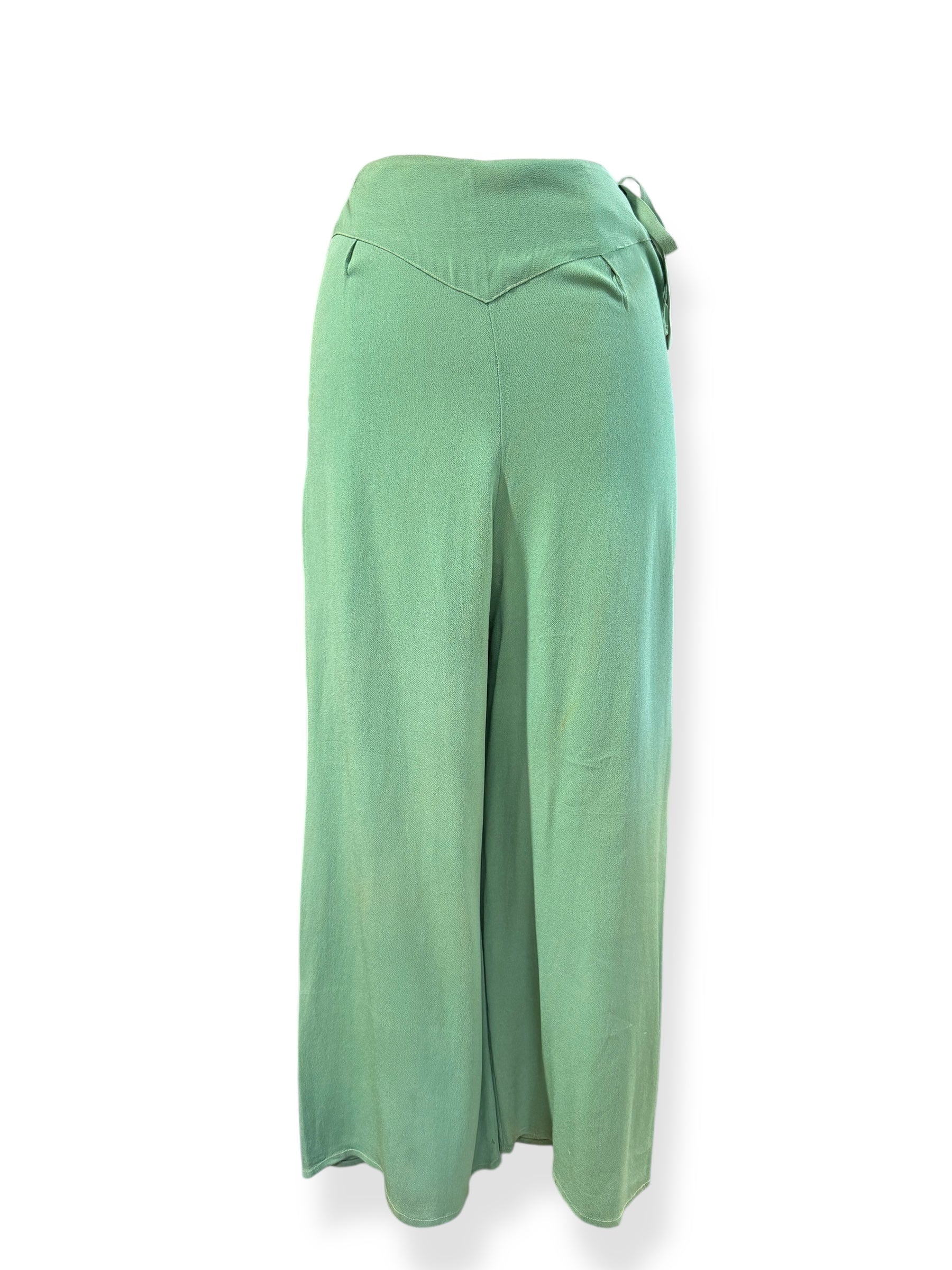 Front view of 1930s Sage Green Rayon Lounge Pants S