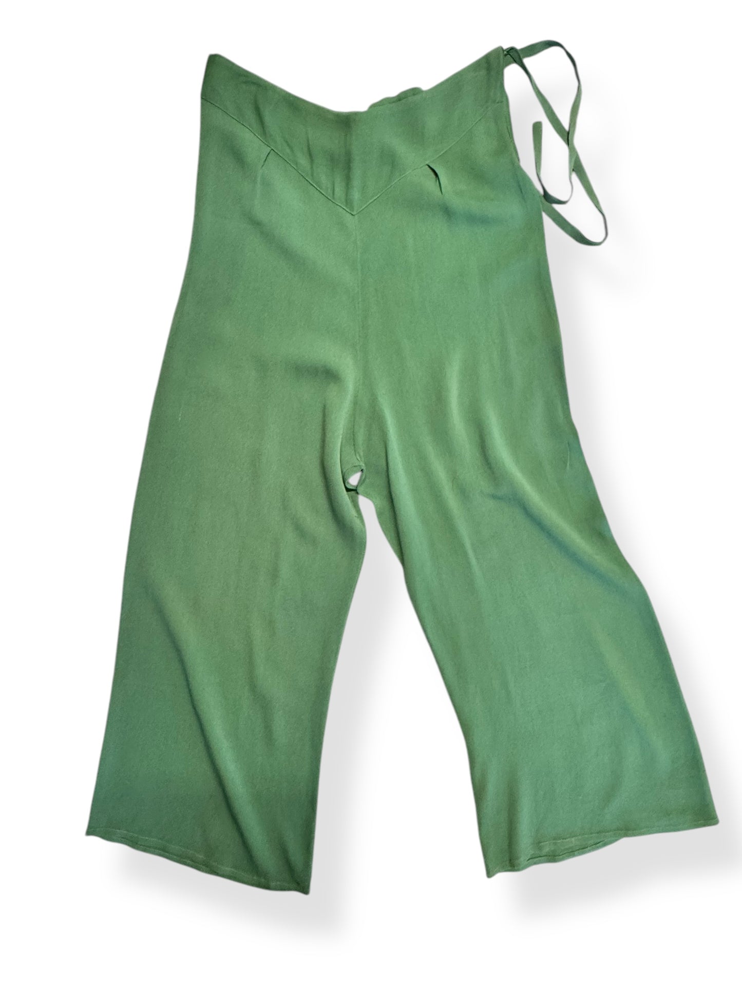 Front view of 1930s Sage Green Rayon Lounge Pants S