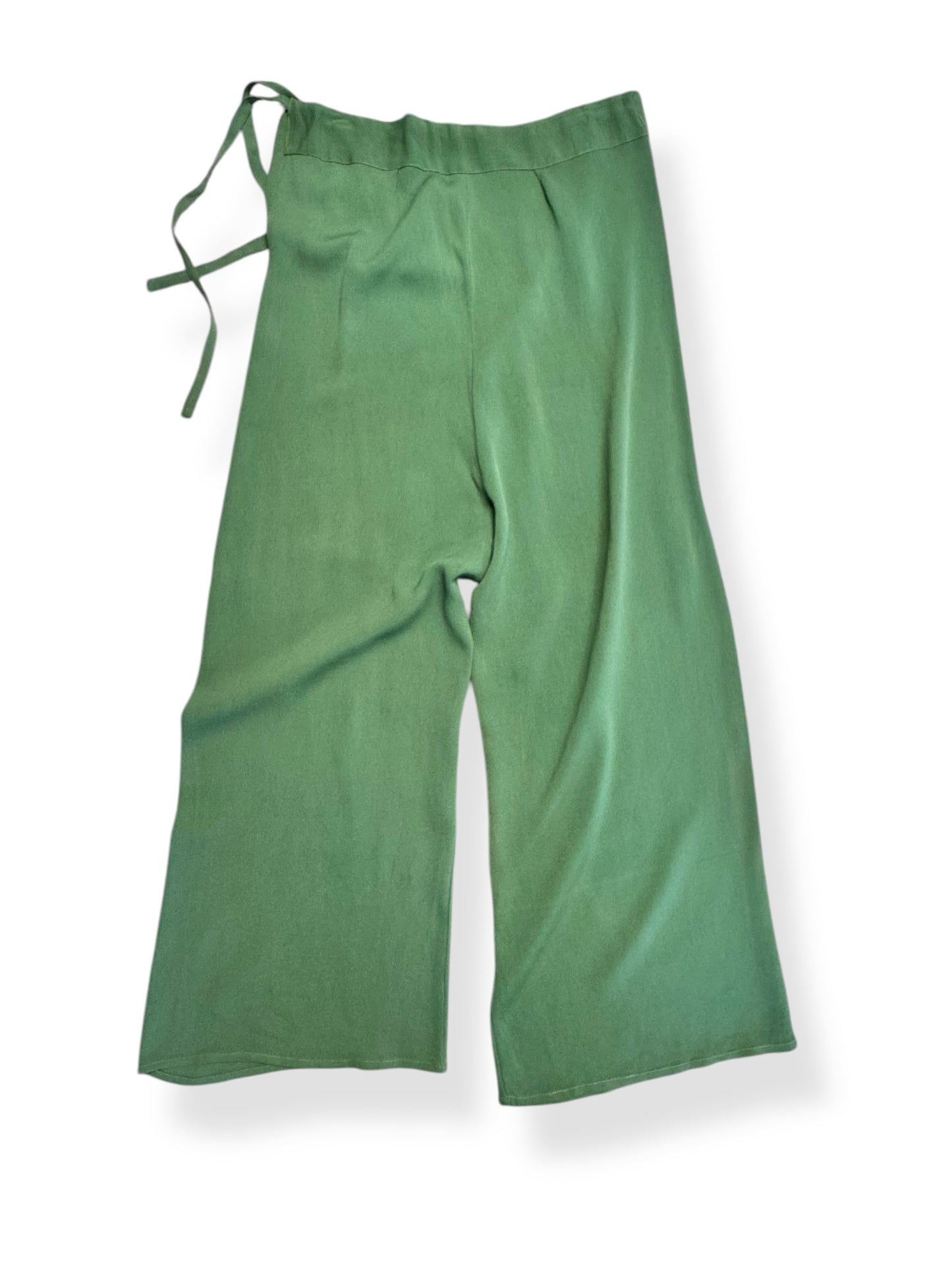 Back view of 1930s Sage Green Rayon Lounge Pants S