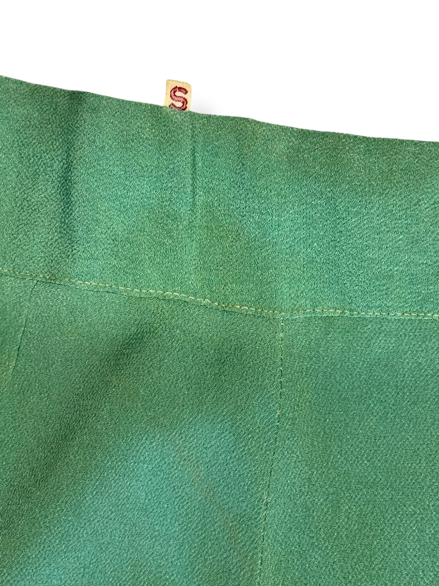 Tag view of 1930s Sage Green Rayon Lounge Pants S