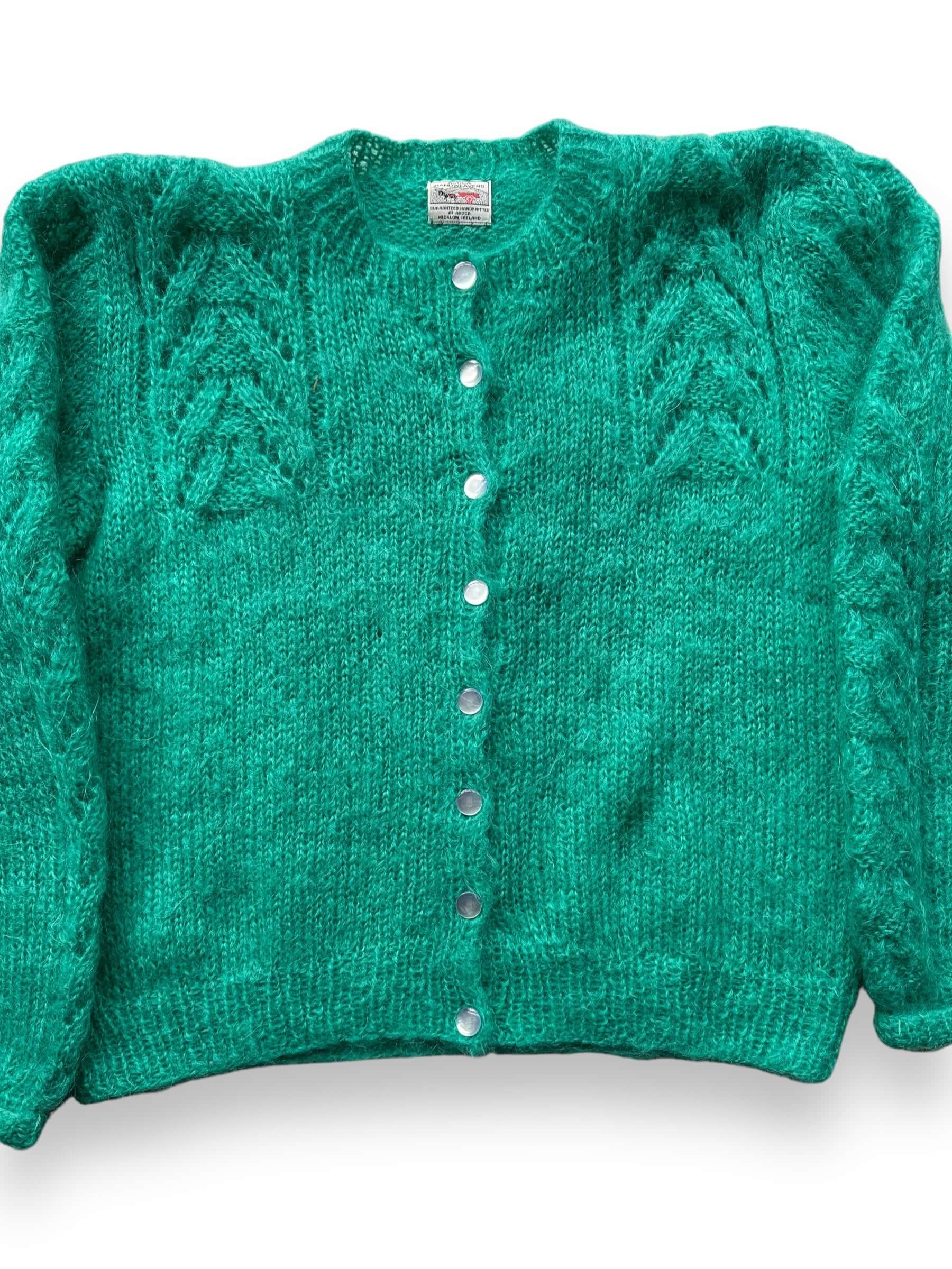 front close up of 1980s Irish Mohair Cardigan SZ L