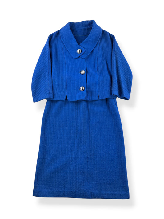 Front of Set of Vintage 60s Cobalt Blue Skirt Set SZ S