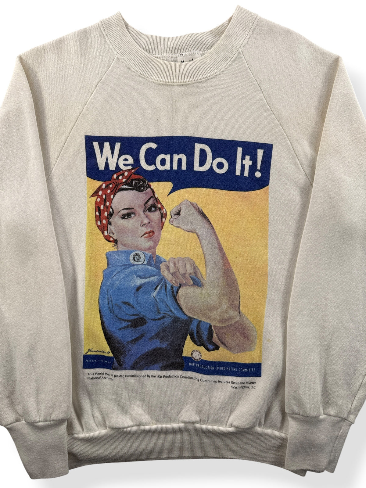 CLOSE-UP OF Vintage Rosie The Riveter Crewneck SZ M (Fits S)