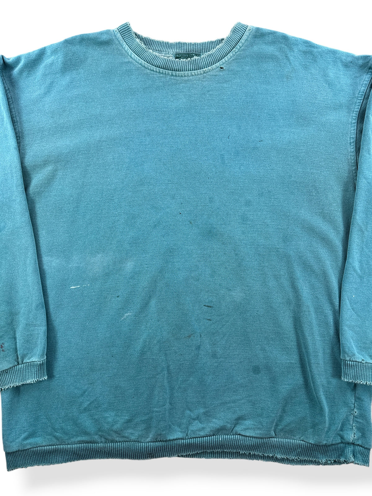 Front Close UP of Vintage Teal Distressed Crewneck SZ XL