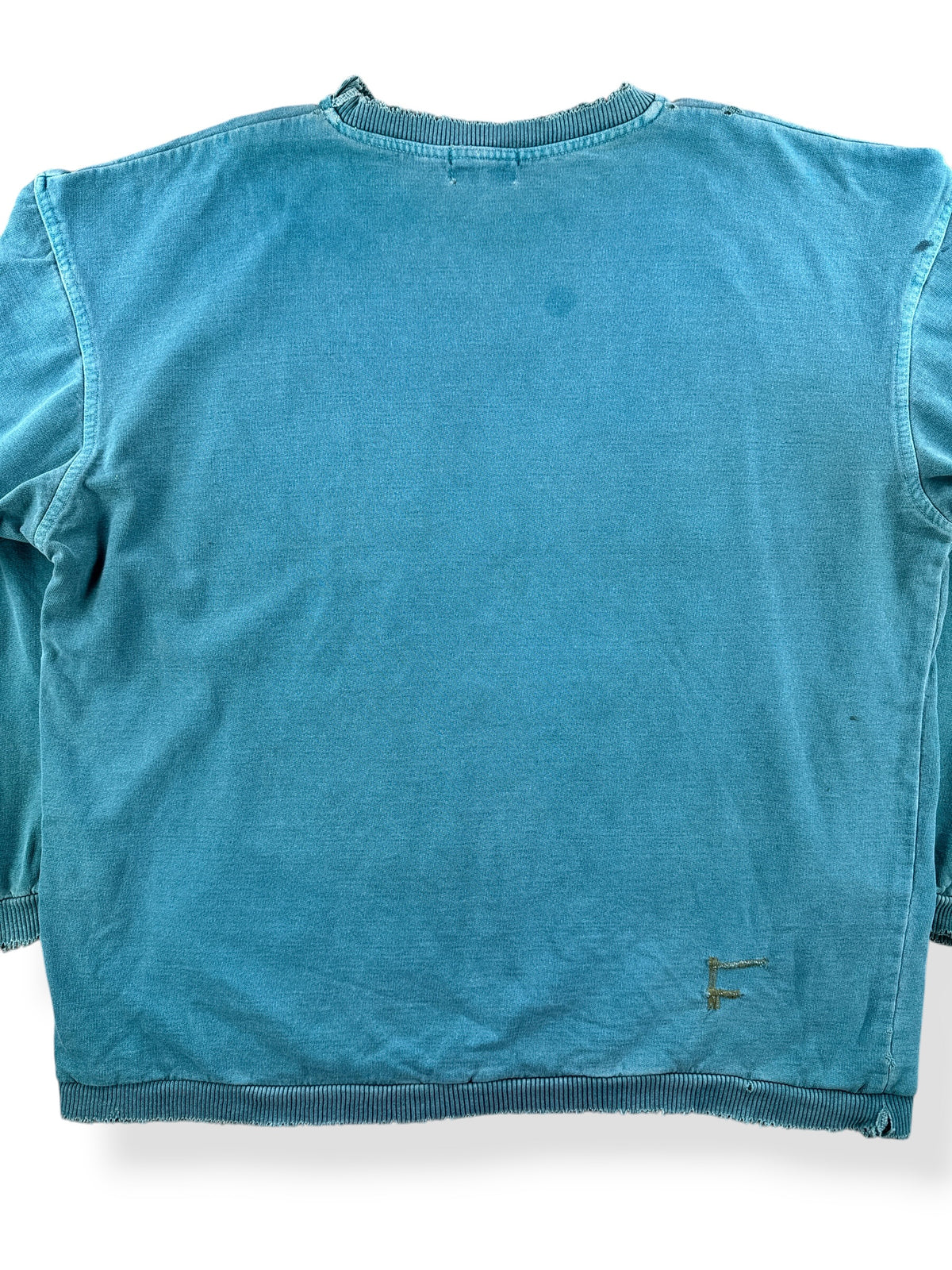 Back CLose Up of Vintage Teal Distressed Crewneck SZ XL