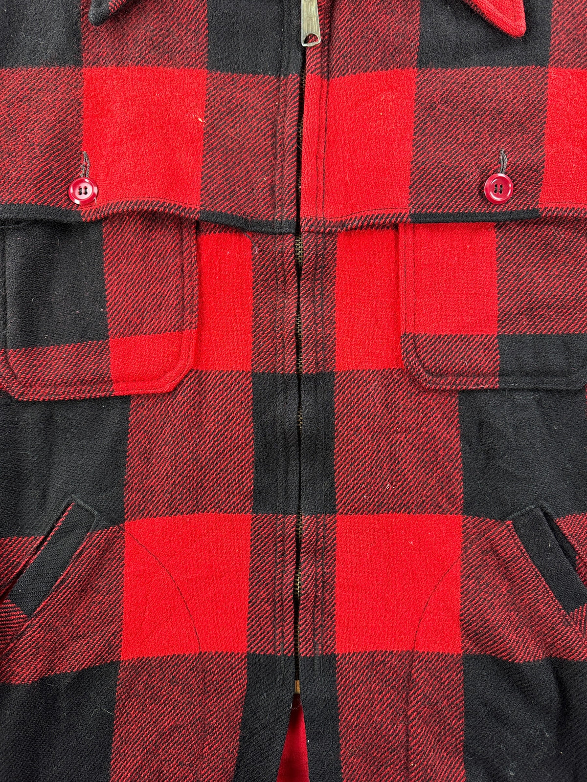 Pockets nd zipper on Vintage LL Bean Script Era Zip Up Wool Jacket SZ L