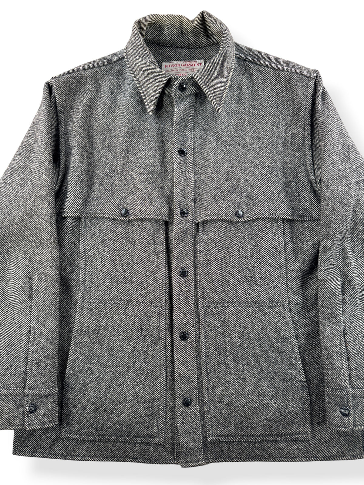 Close-up of Vintage Herringbone Filson Cape Coat SZ M