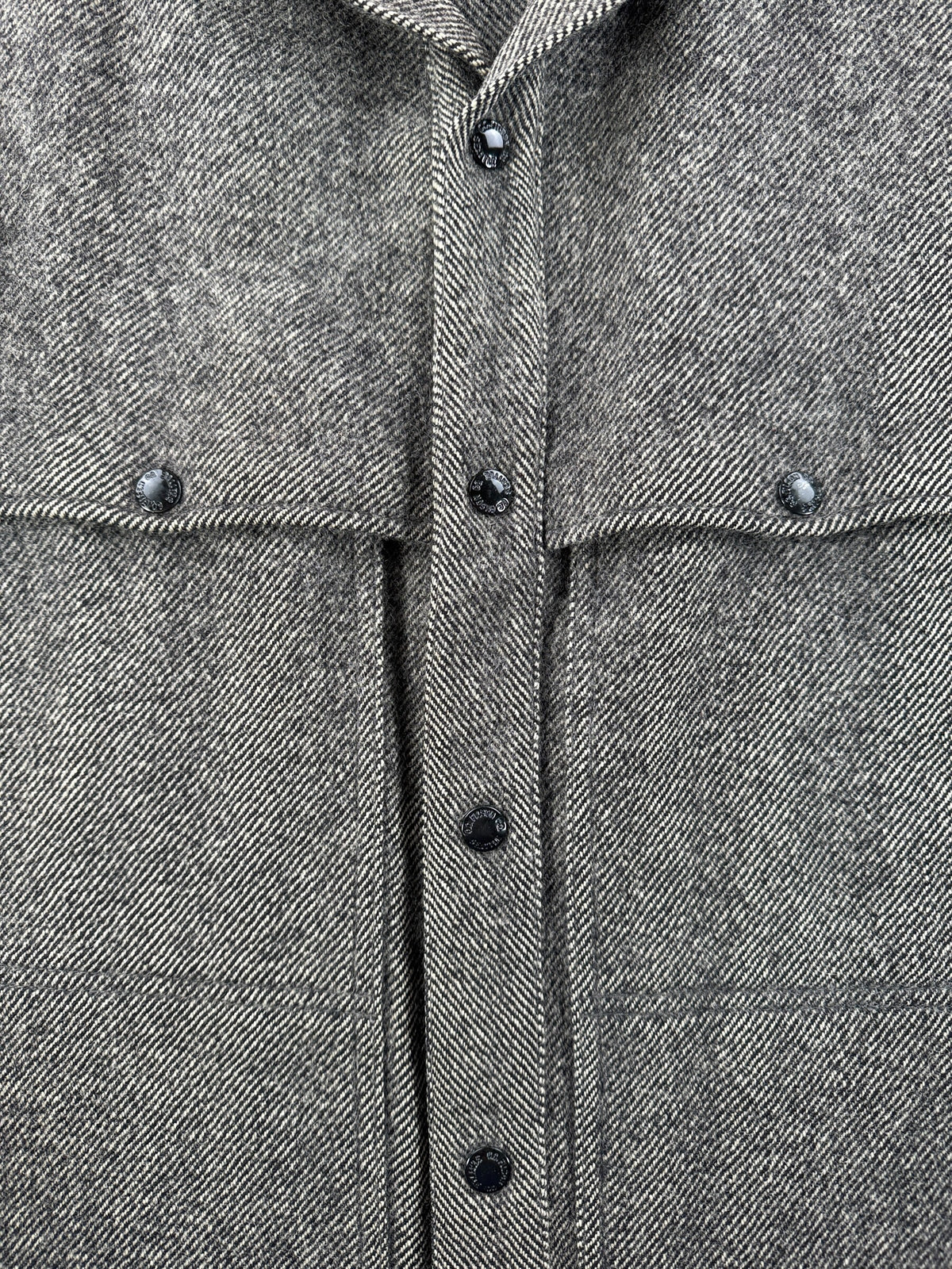 Pockets and buttons on Vintage Herringbone Filson Cape Coat SZ M