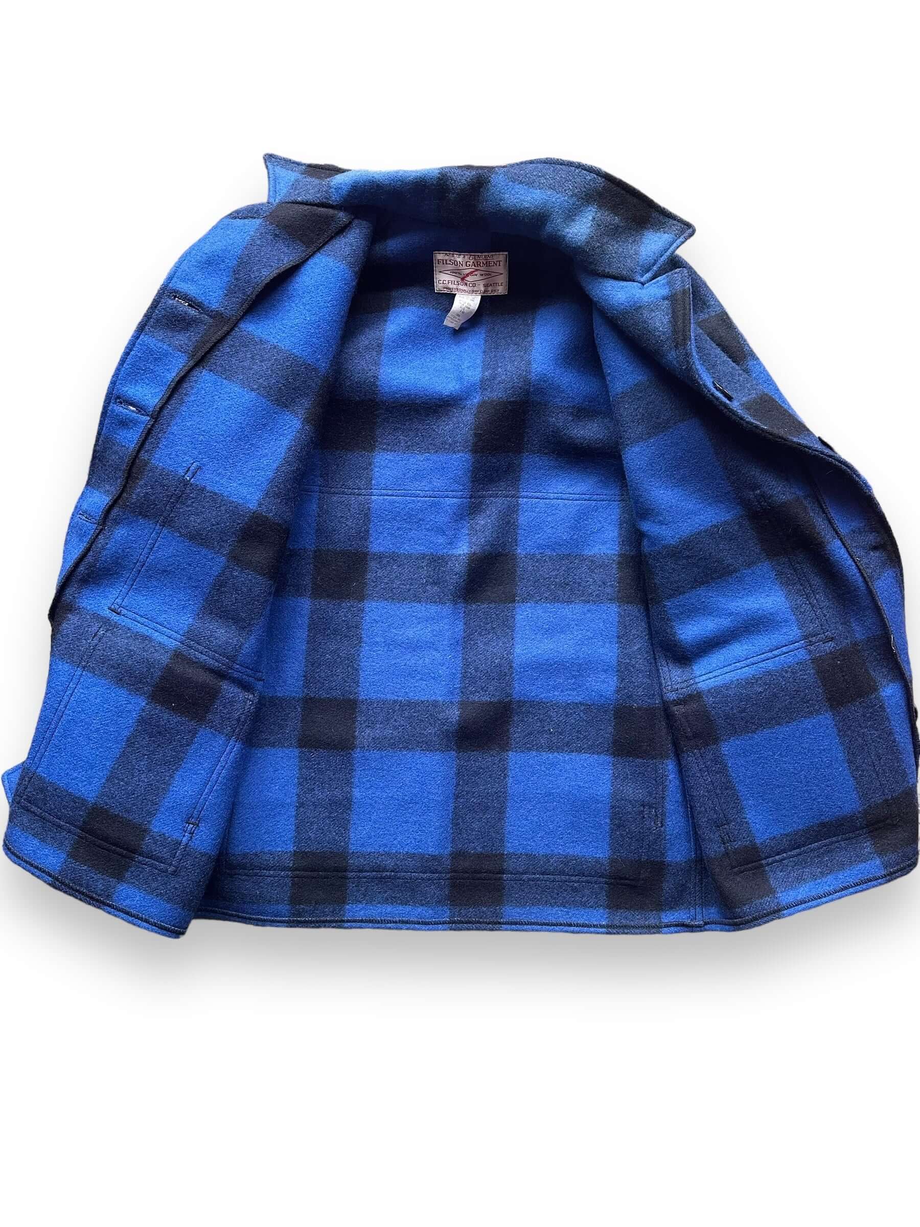 Interior View of Vintage Women's Filson Cobalt and Black Double Mackinaw Jacket SZ 10