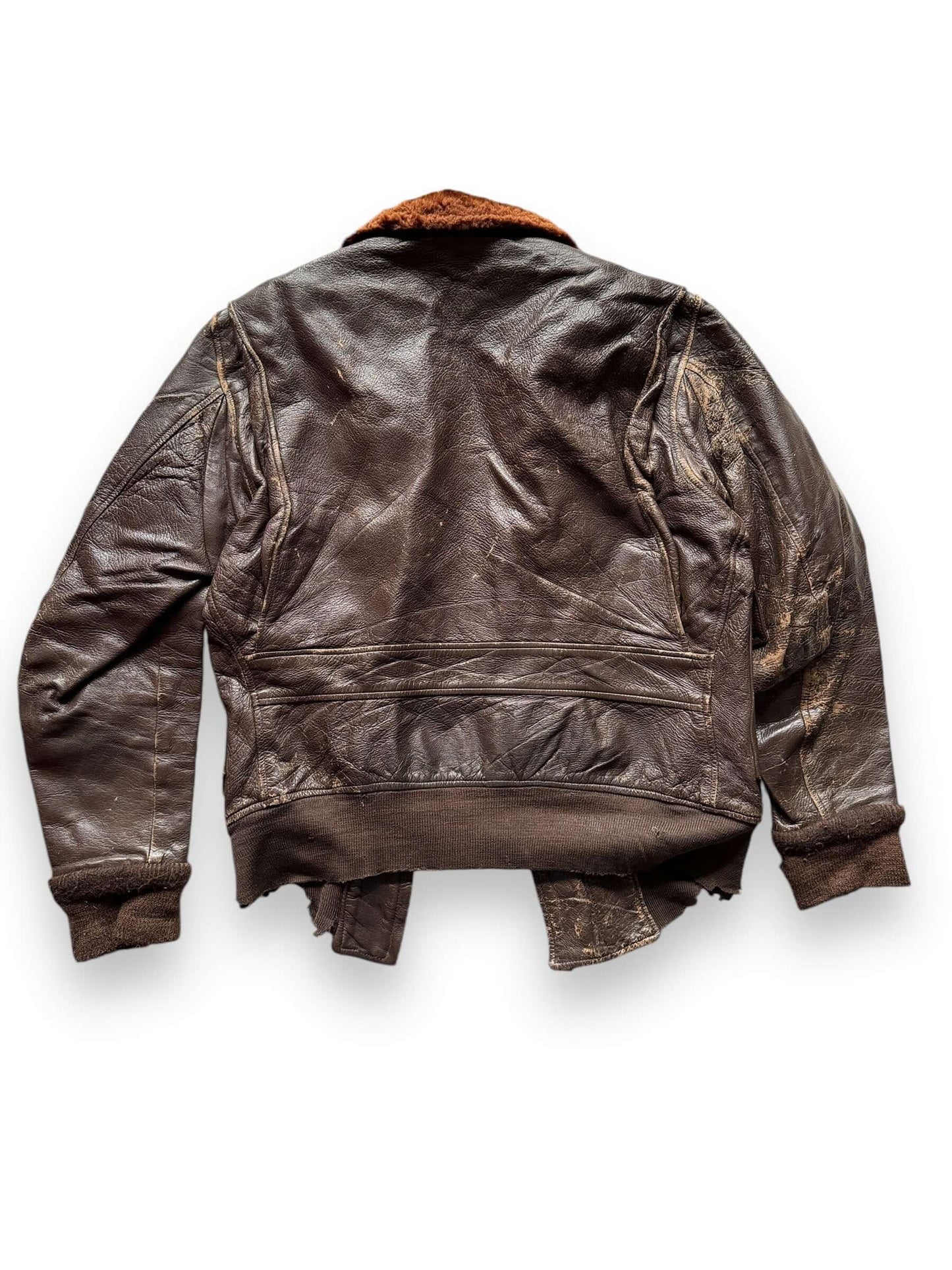 Rear View of Vintage Thrashed Goatskin G-1 Flight Jacket SZ L