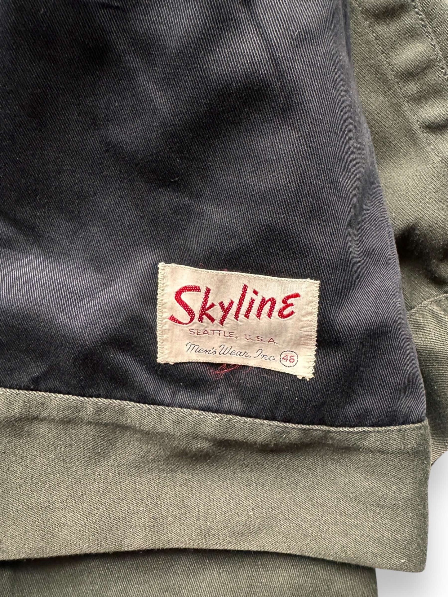 Skyline by Mens Wear Inc label on Vintage Skyline Gas Station Gabardine Jacket SZ XL