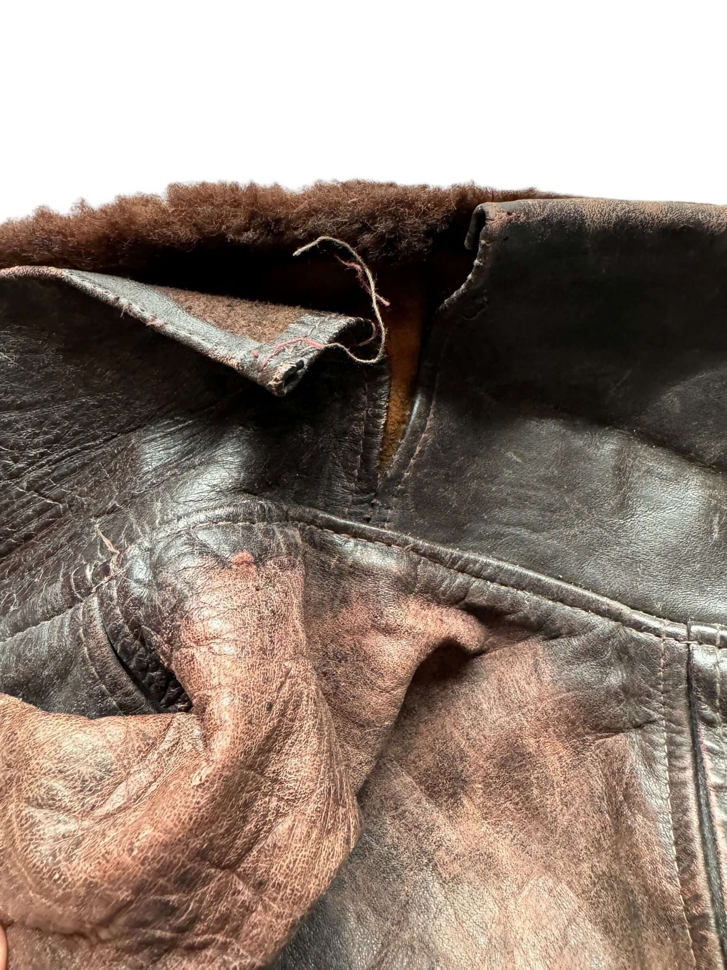 Split in Collar of Vintage Grais Horsehide Jacket SZ L