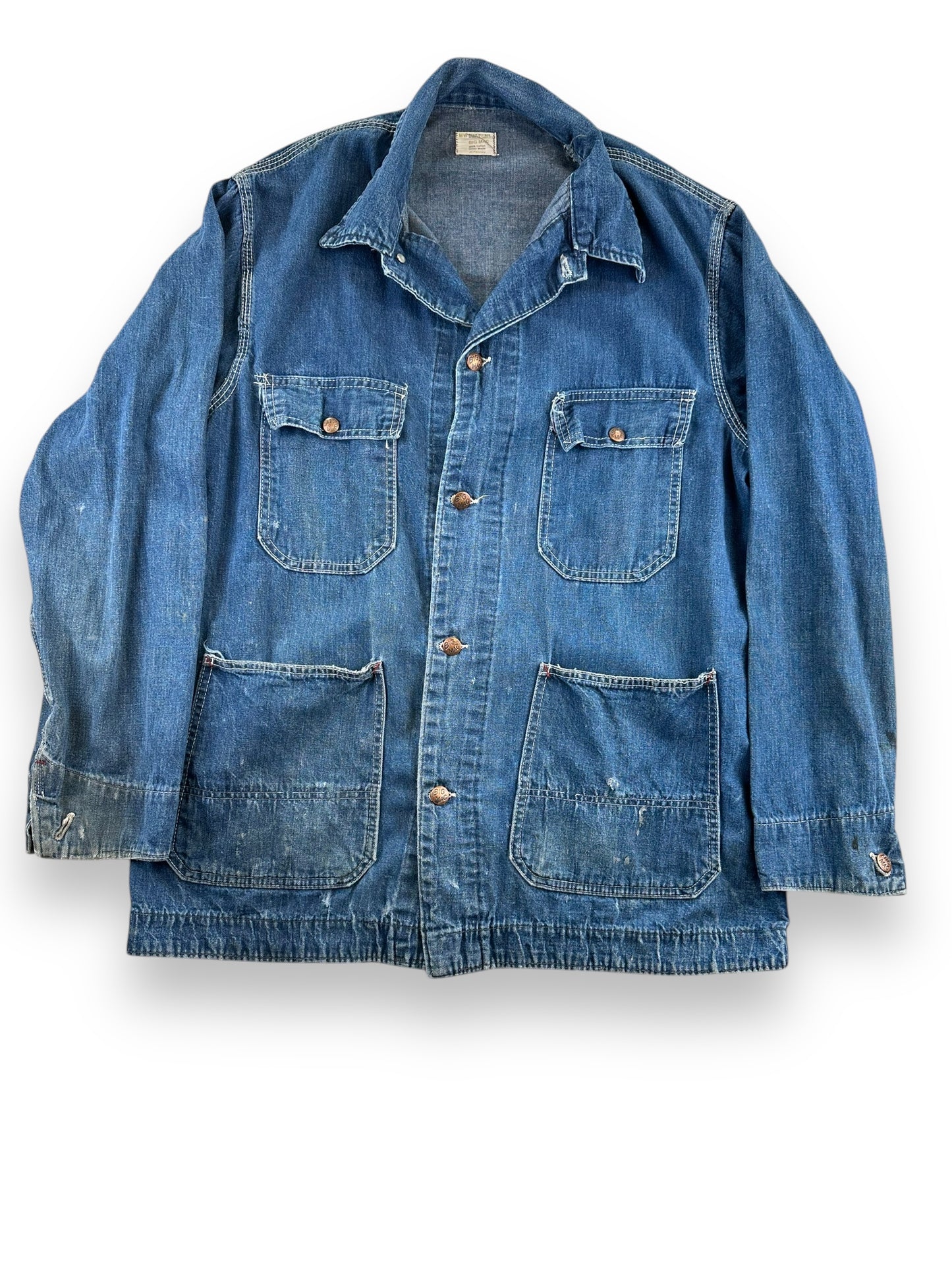 Front View of Vintage Big Mac Unlined Denim Chore Coat SZ XL