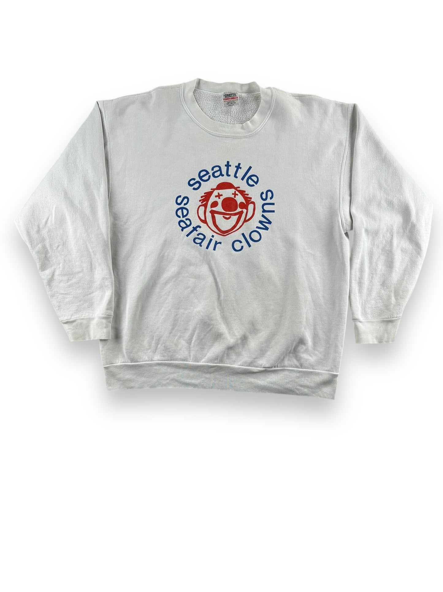 Front View of Vintage Oneita Power Sweats Seafair Clowns Crewneck SZ XXL