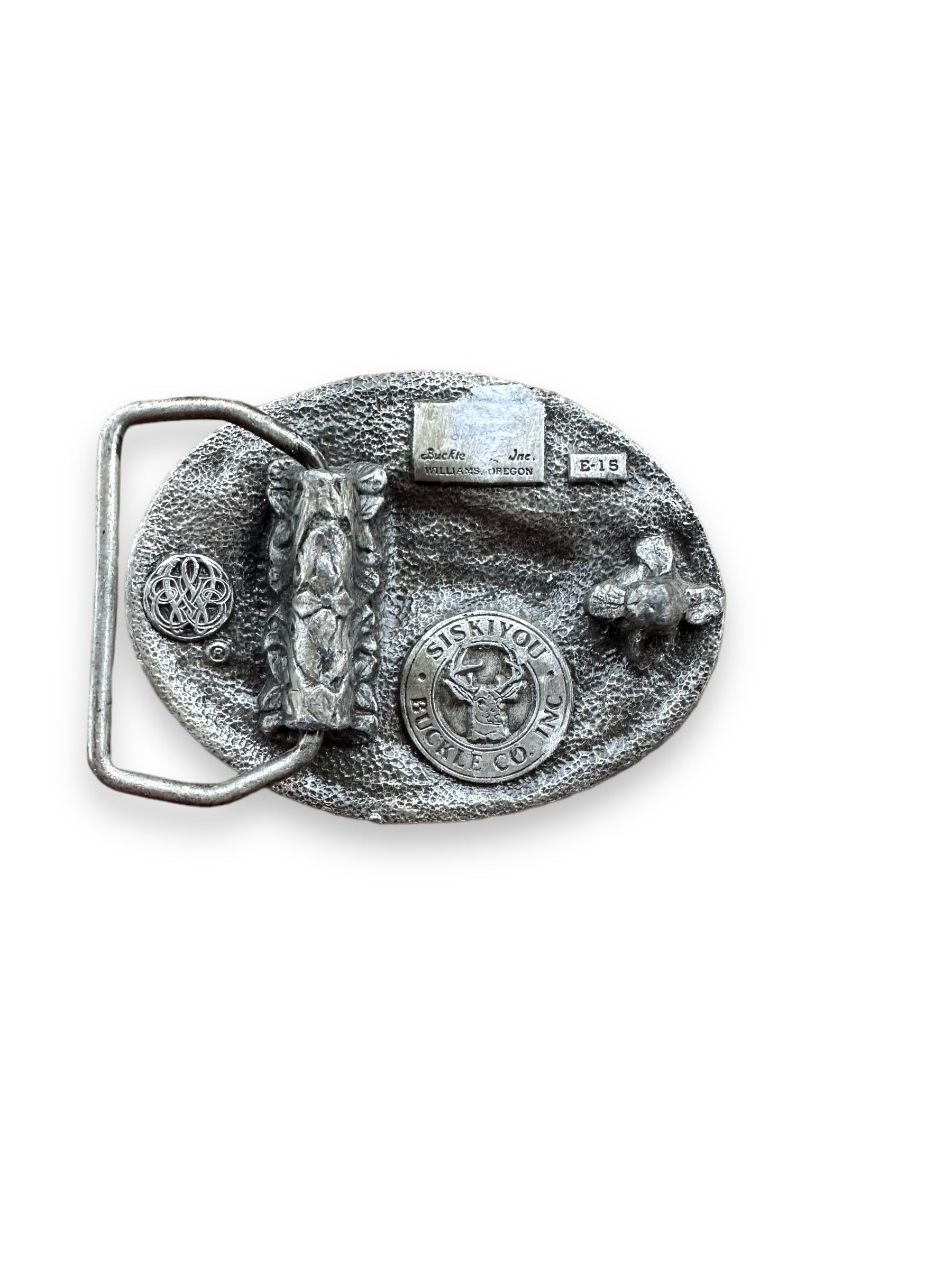 Rear View of Vintage 1983 Siskiyou Bison Brass Belt Buckle