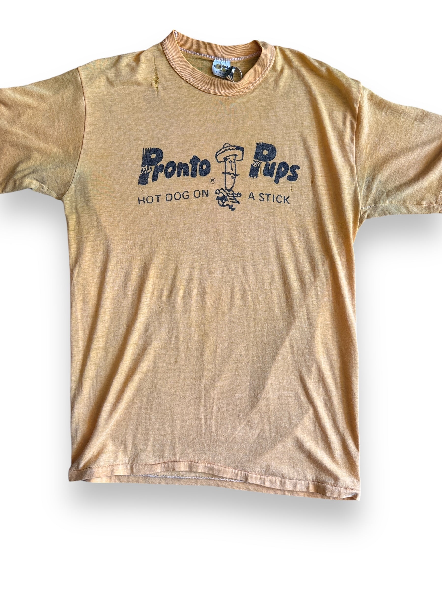 Front Details of Vintage Pronto Pups Oregon Hot Dog Tee SZ L