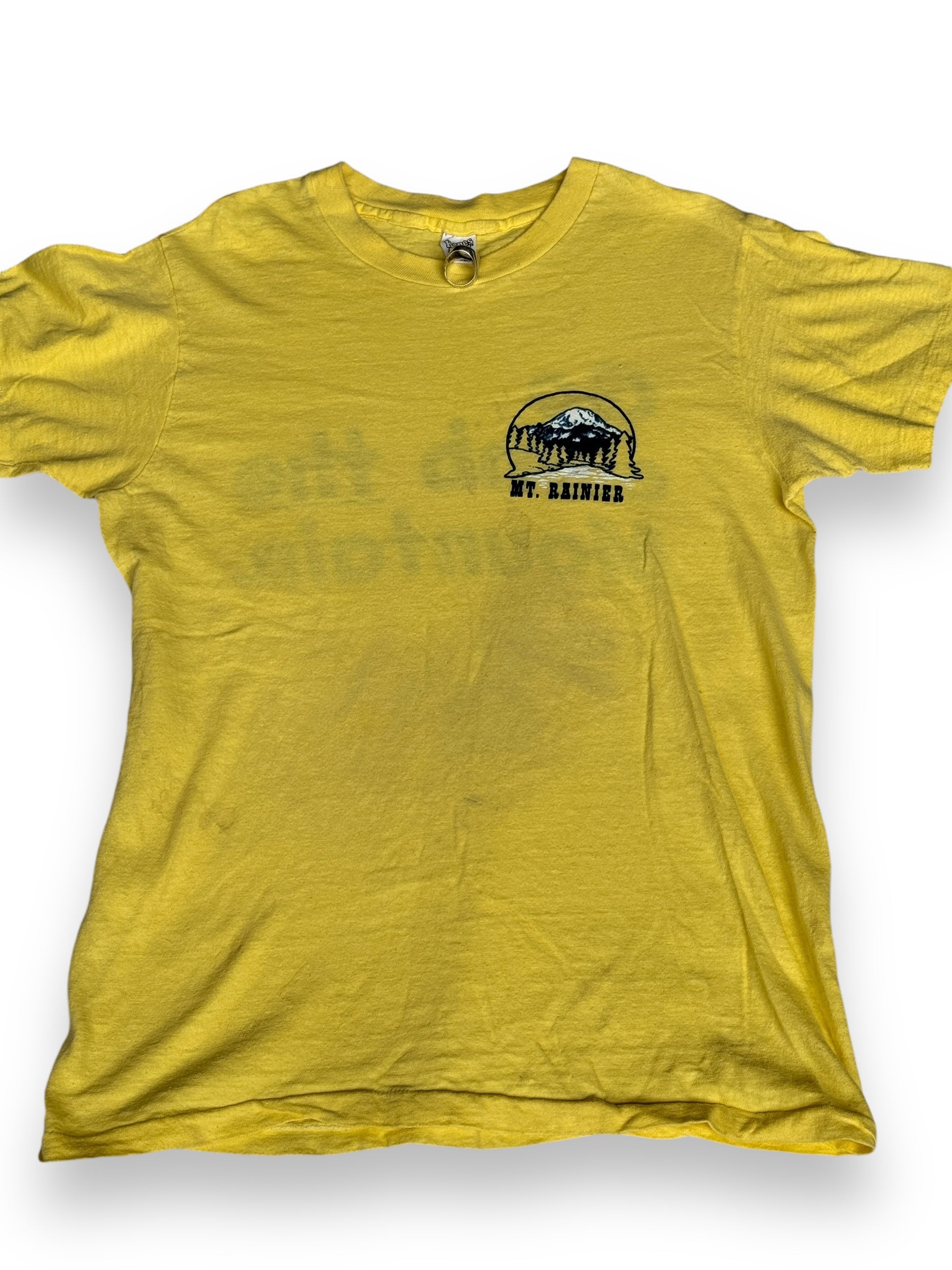 Front Detail on Vintage Yellow Mt. Rainier Tee SZ M