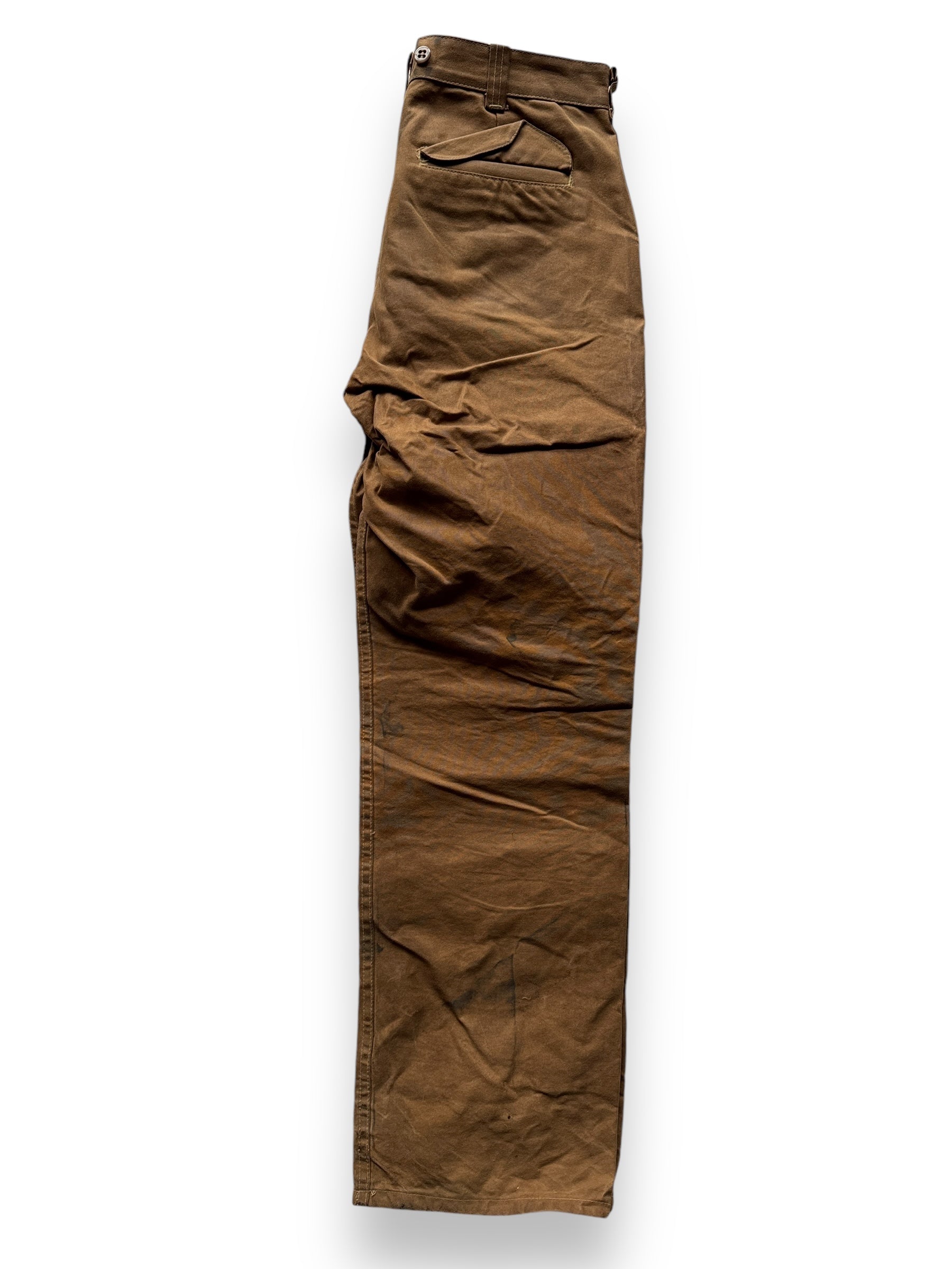 Side Profile View of Vintage Filson Single Tin Trousers W34