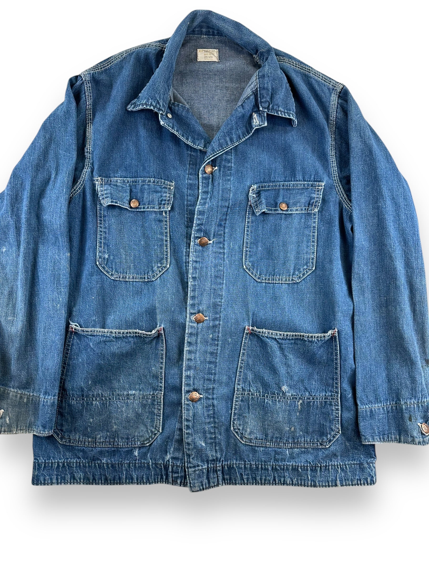 Front Detail of Vintage Big Mac Unlined Denim Chore Coat SZ XL