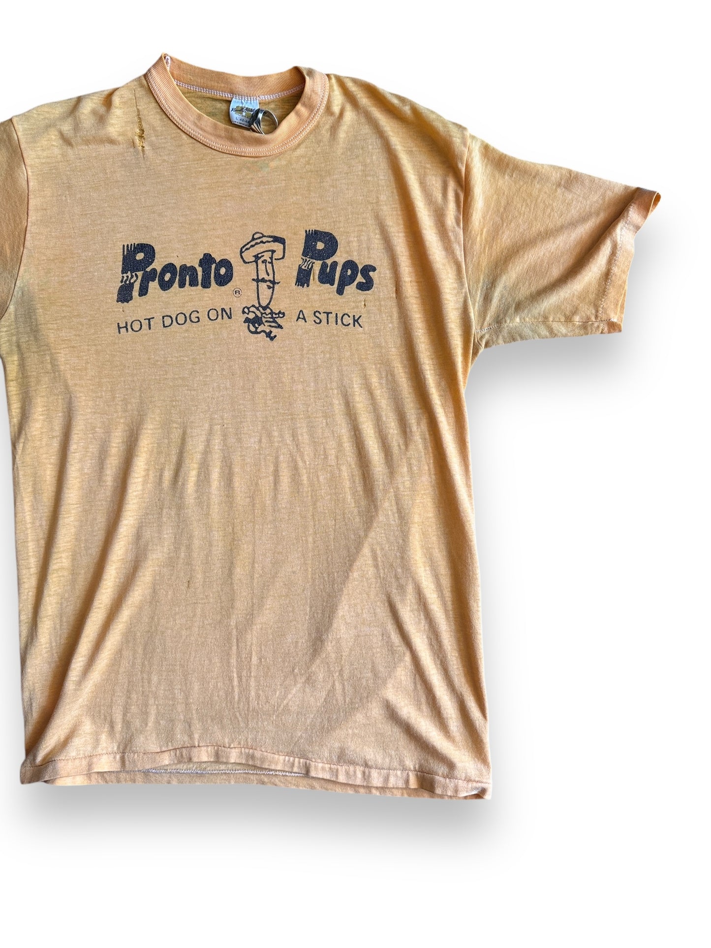 Front Left View of Vintage Pronto Pups Oregon Hot Dog Tee SZ L