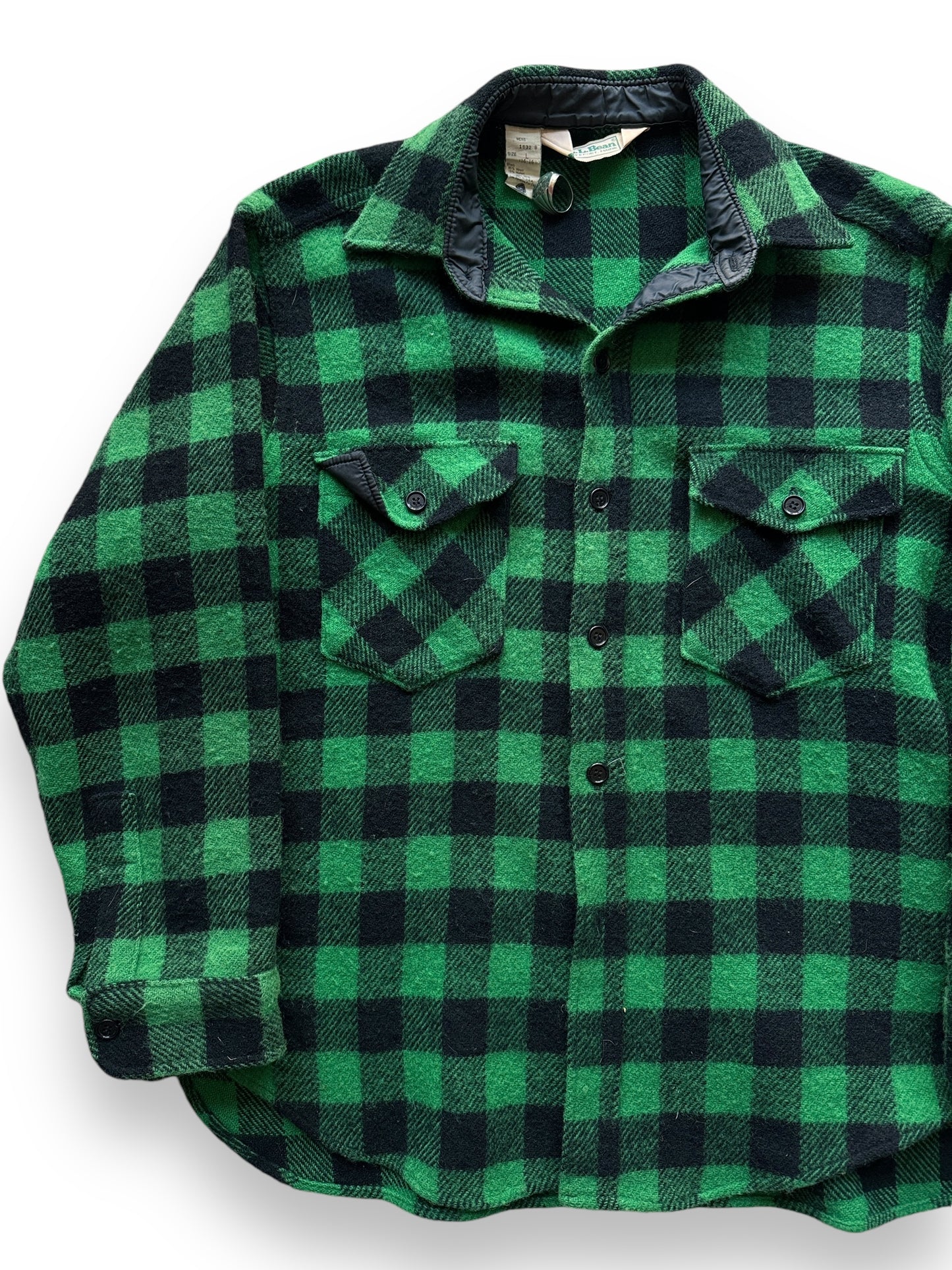 Front Right View of Vintage L.L. Bean Green & Black Shirt Jac SZ L