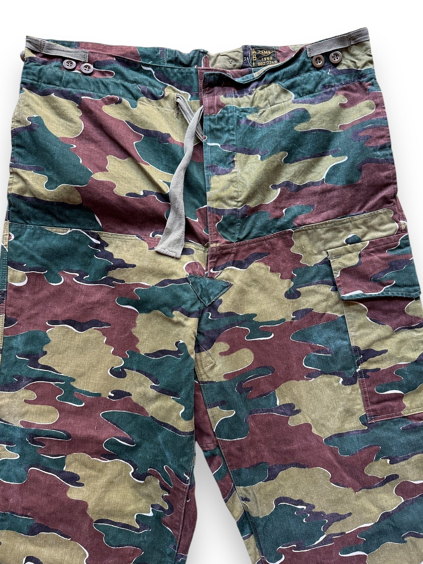 Front Upper View of Vintage Belgian Jigsaw Camo Trousers SZ L