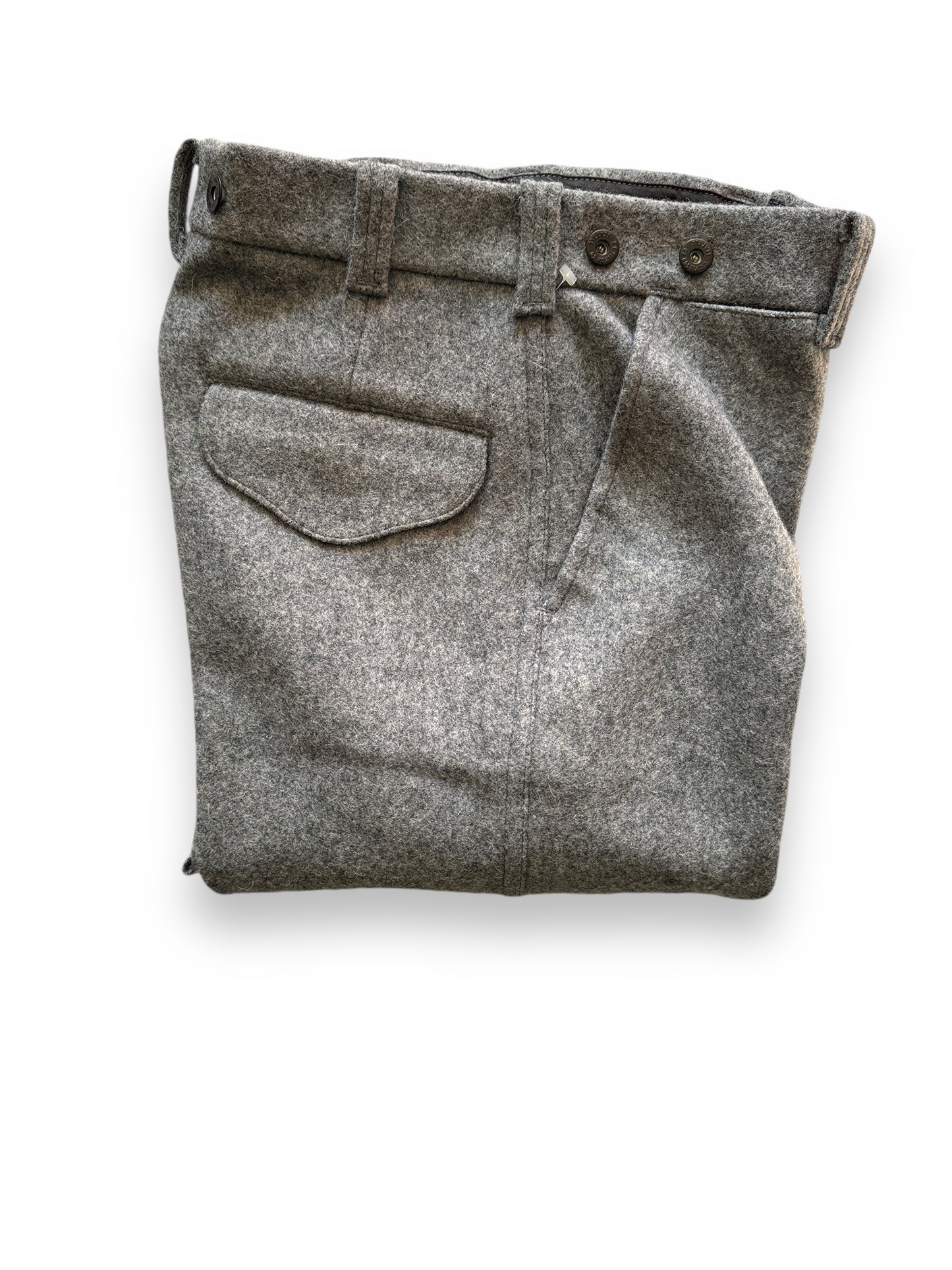 Folded View of Vintage Filson Heather Grey Wool Trousers W28