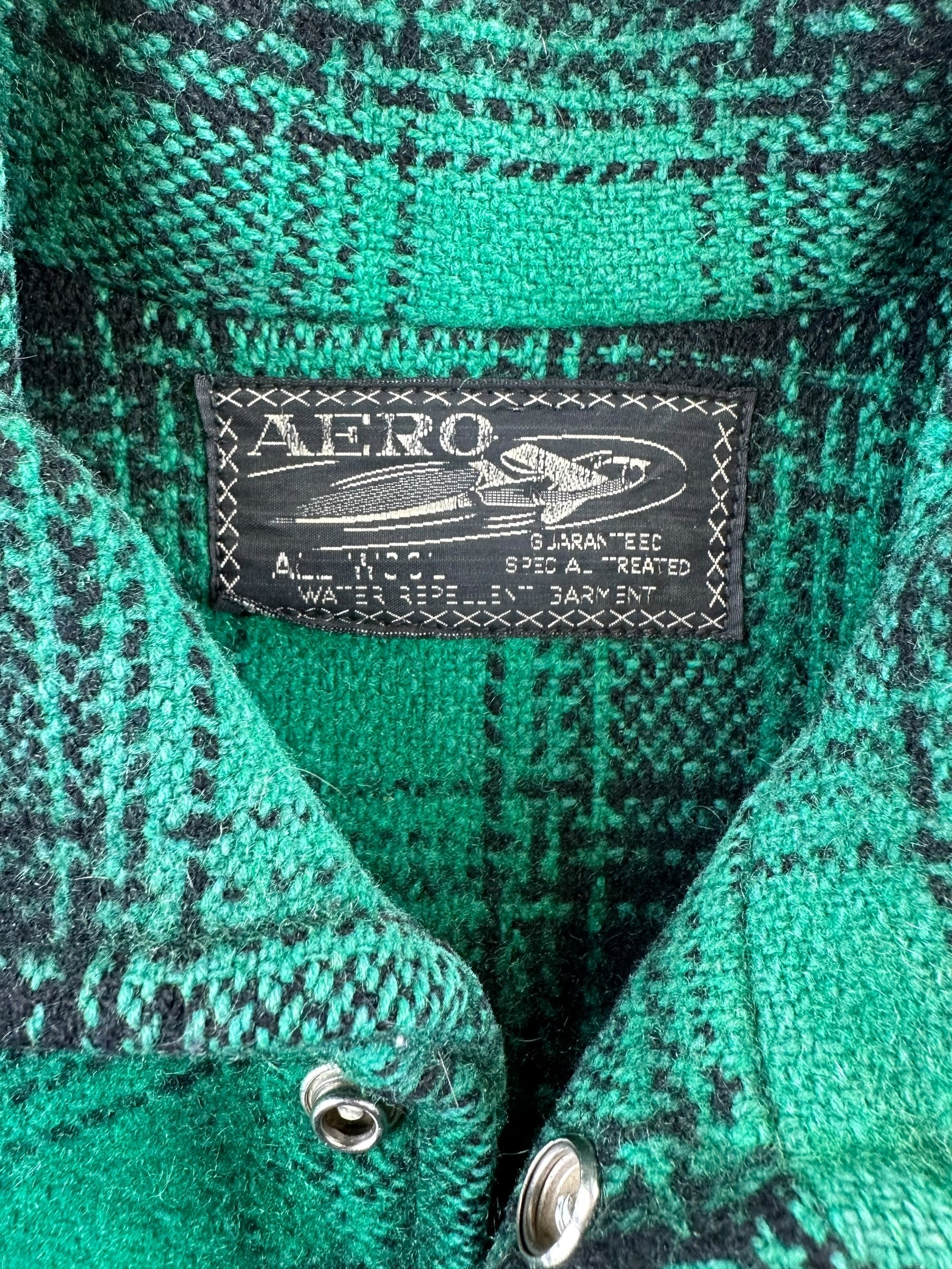 Tag Close Up on Vintage Aero Green & Black Double Mackinaw Jacket SZ XL