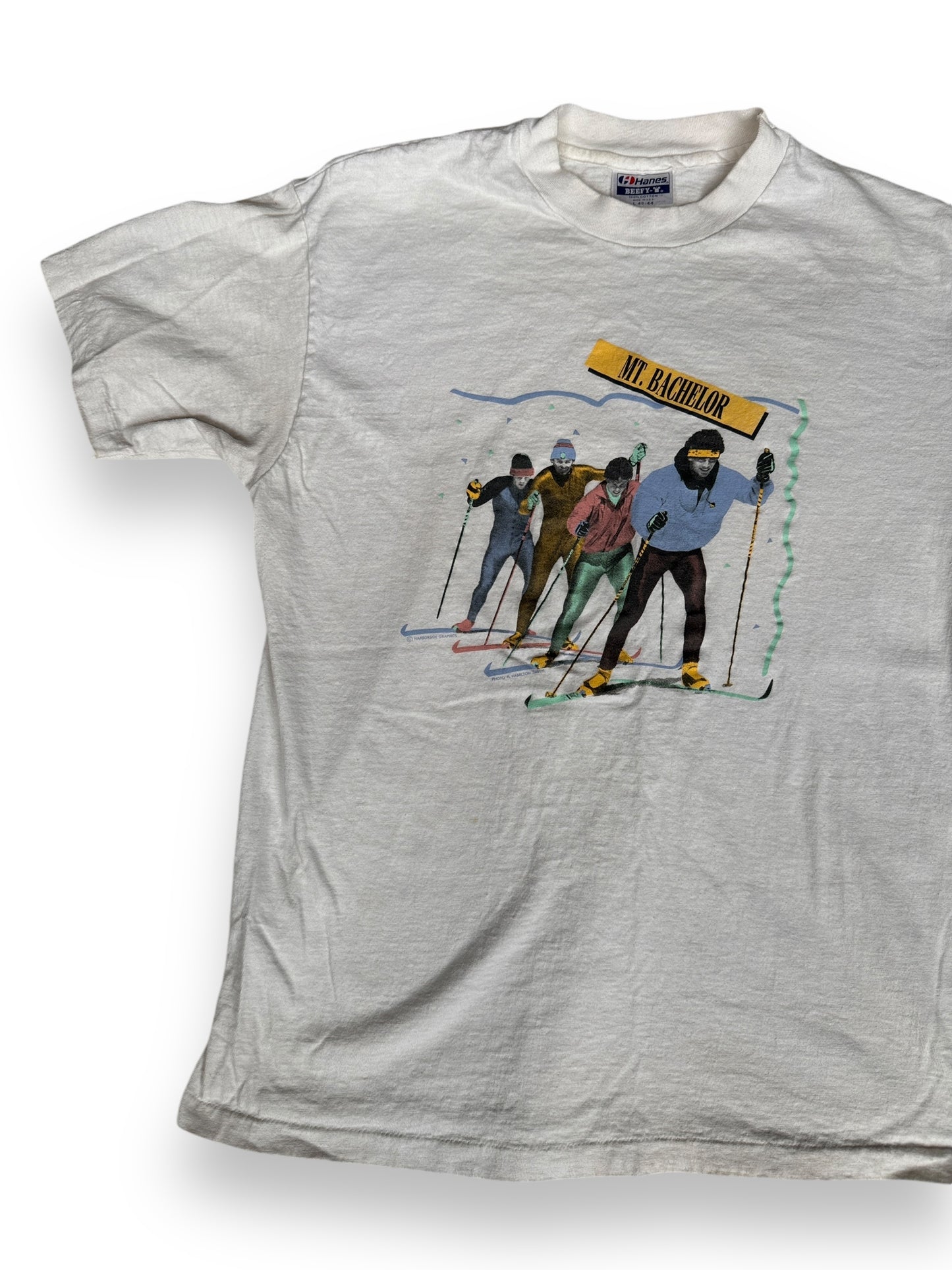 Front Right View of Vintage Mt. Bachelor Skiing Tee SZ L