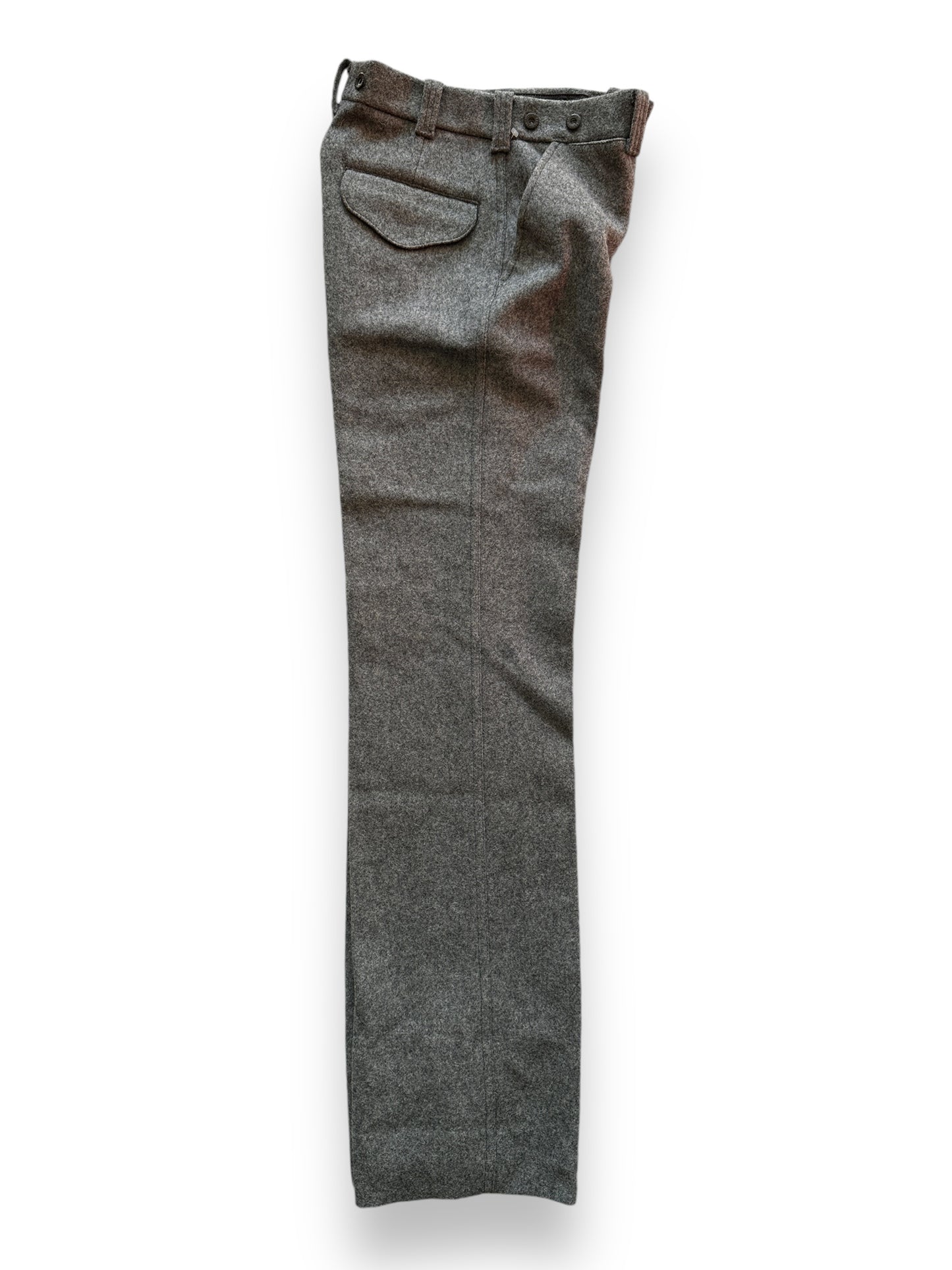 Side Profile View of Vintage Filson Heather Grey Wool Trousers W28