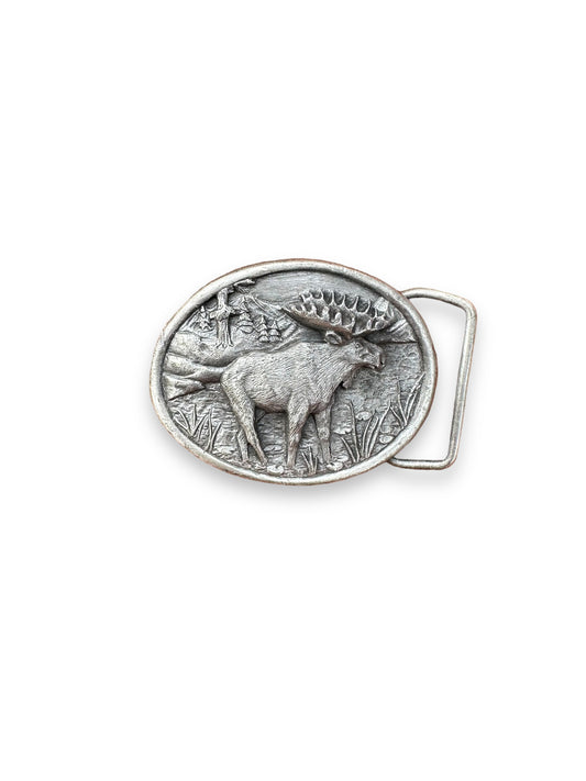 Front View of Vintage 1983 Siskiyou Moose Brass Belt Buckle