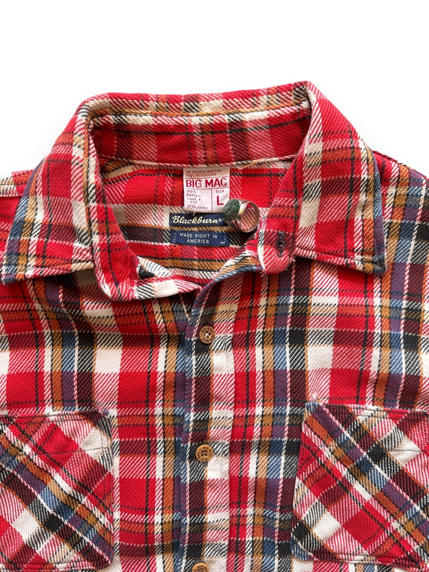 Collar View of Vintage 70s Era Big Mac Cotton Flannel SZ L