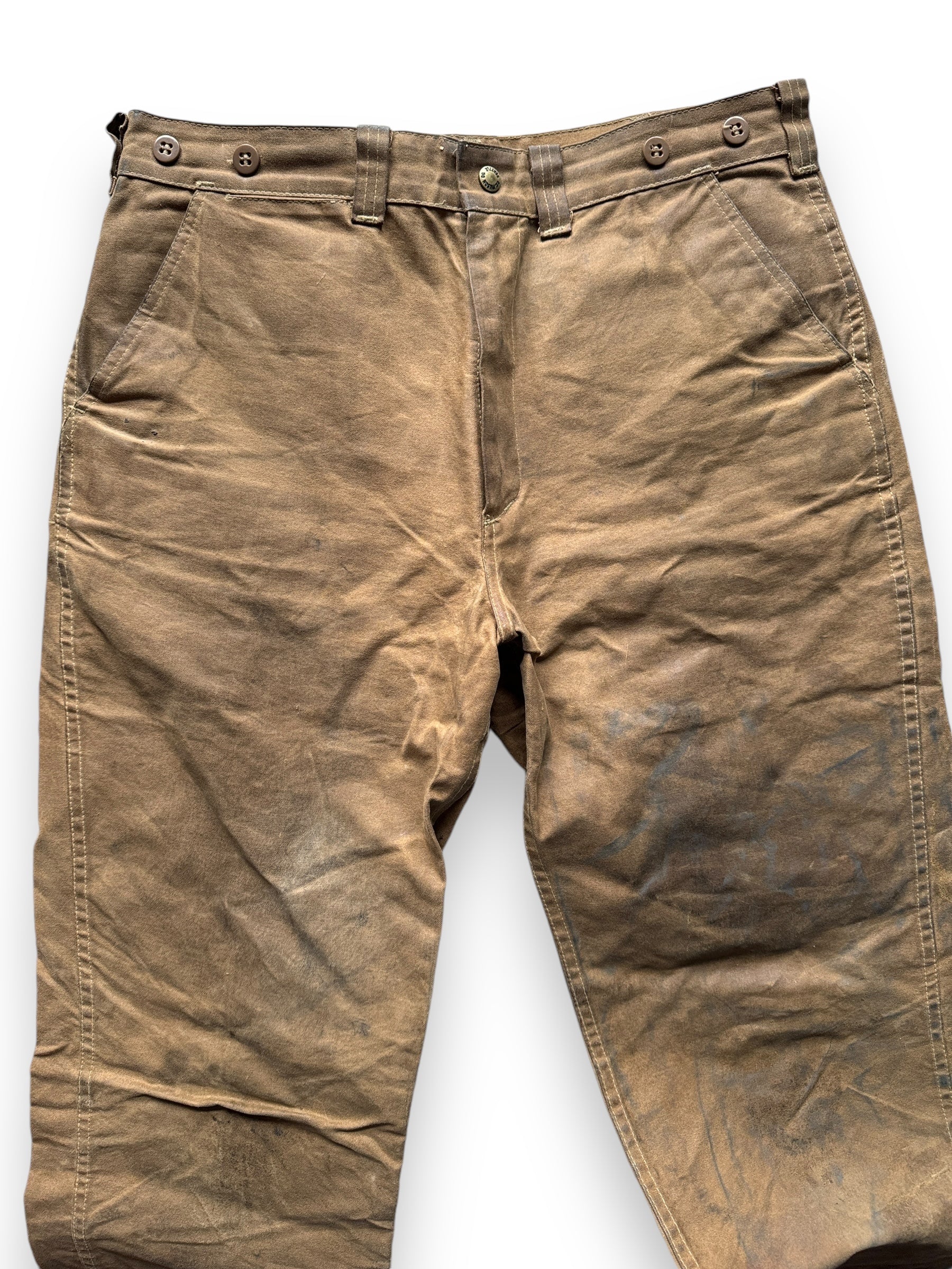 Upper Front View of Vintage Filson Single Tin Trousers W34