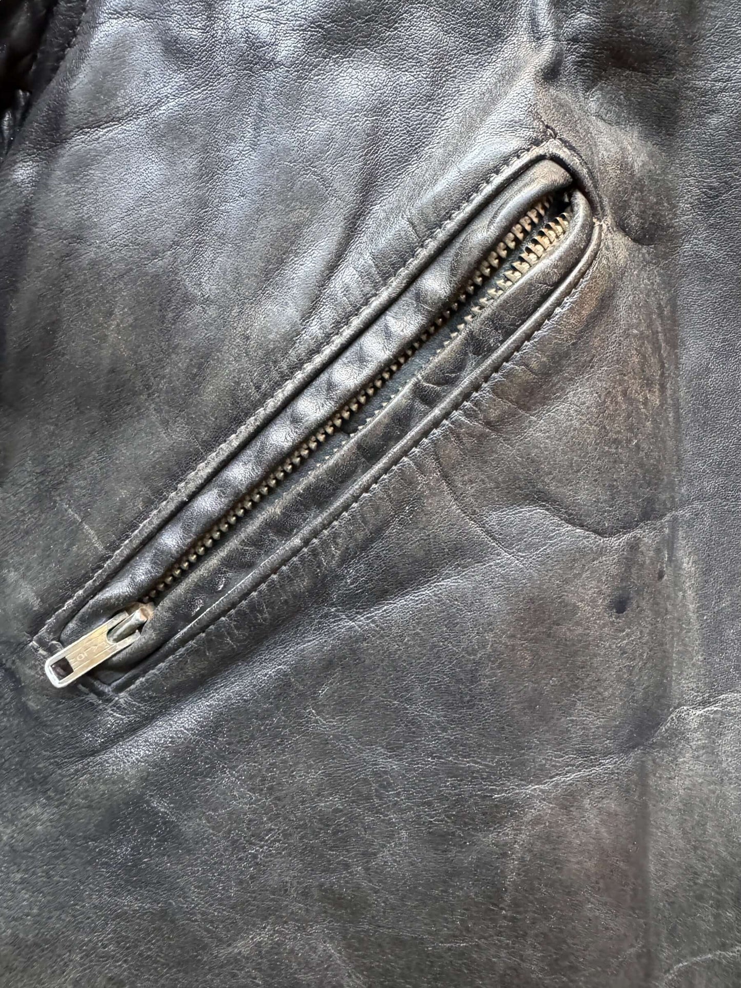 Talon Zip View on Vintage Leather Police Jacket SZ 46