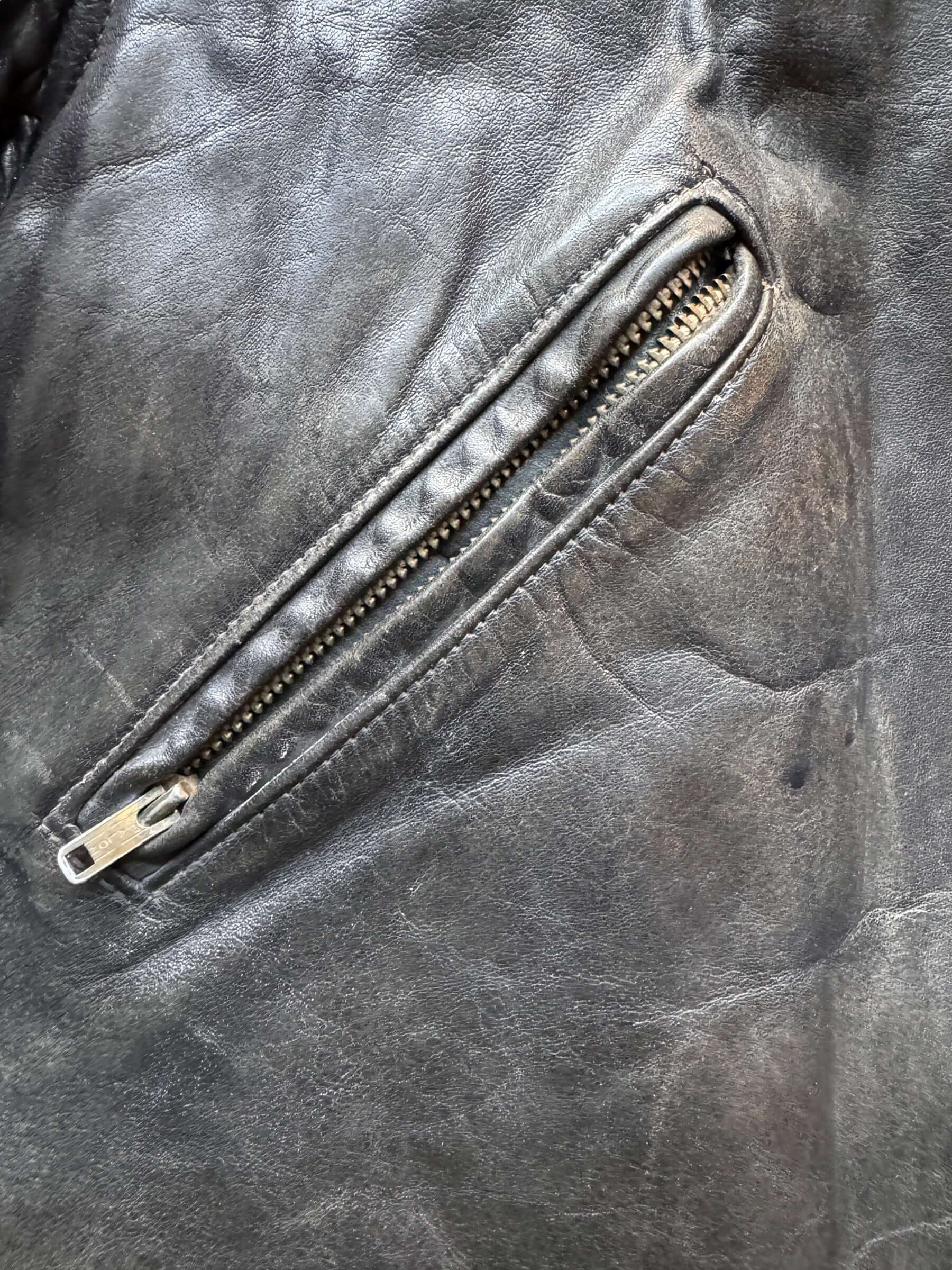 Talon Zip View on Vintage Leather Police Jacket SZ 46