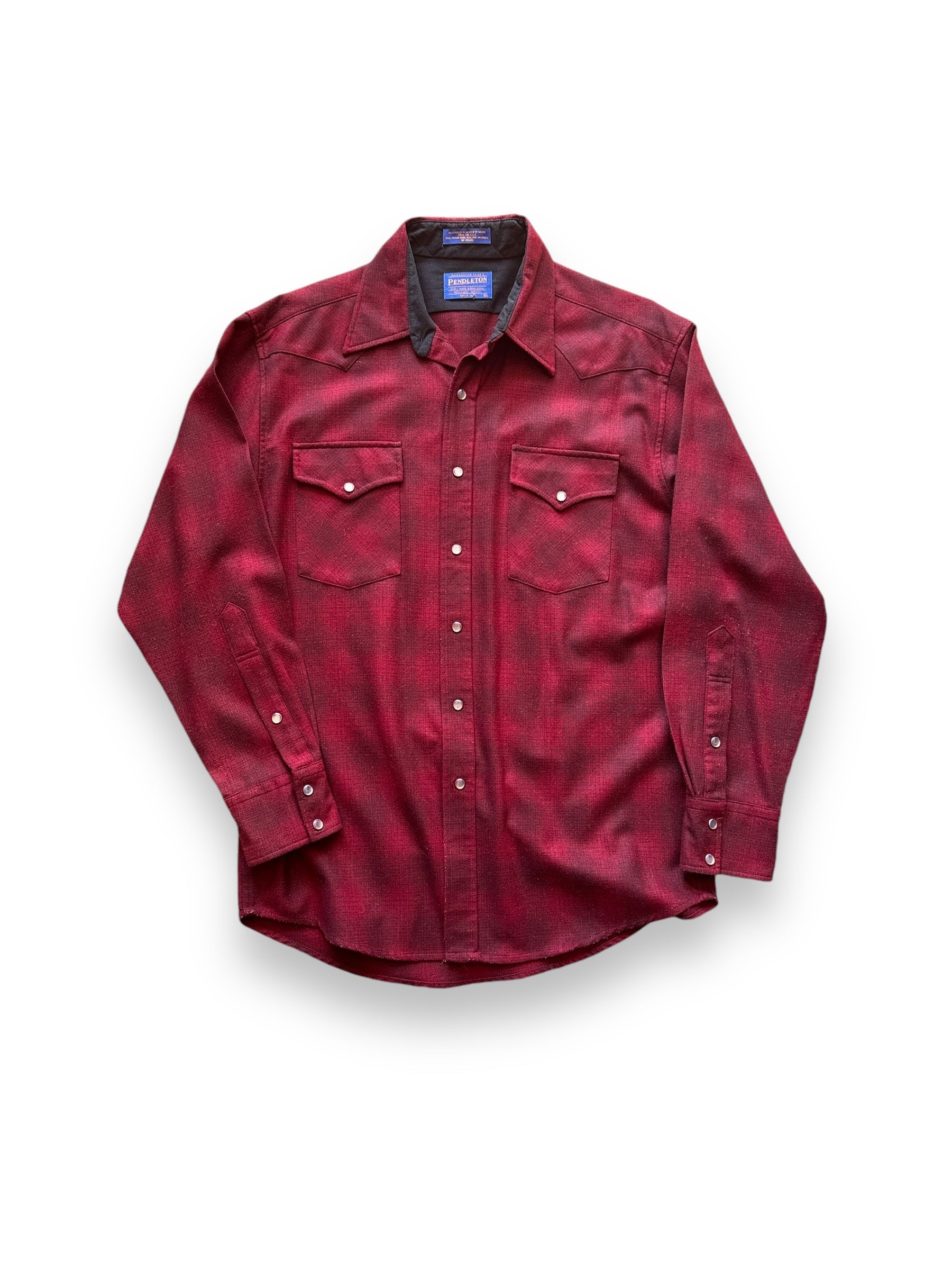 Front View of Burgundy Pendleton Shadow Plaid Western Shirt SZ M