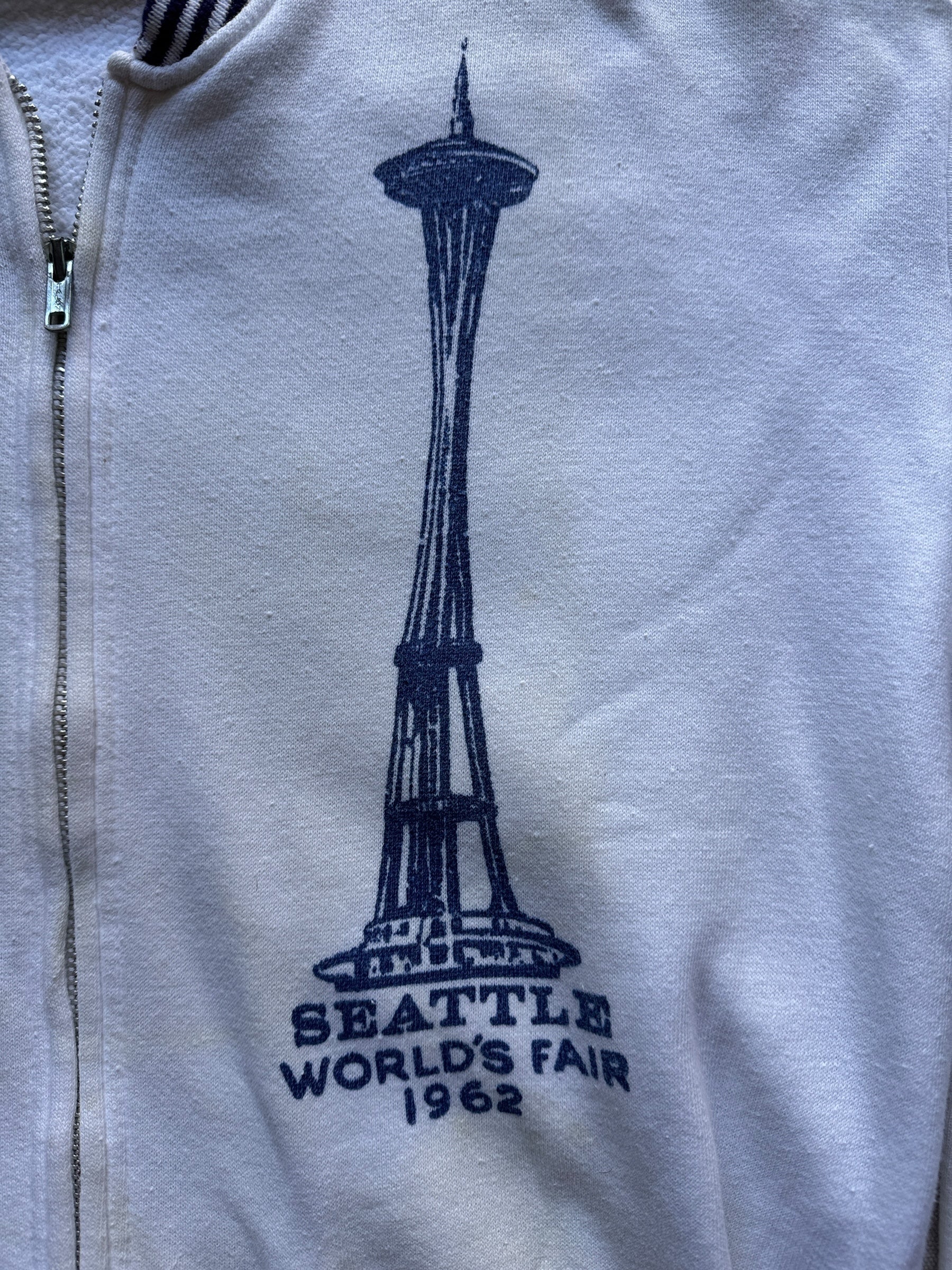 Space Needle View of Vintage Seattle World's Fair 1962 Zip-Up Sweatshirt SZ M
