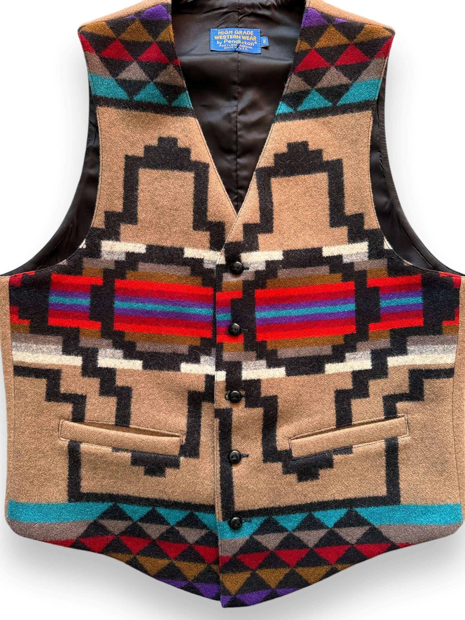 Front Detail on Vintage Pendleton High Grade Western Wear Vest SZ 40